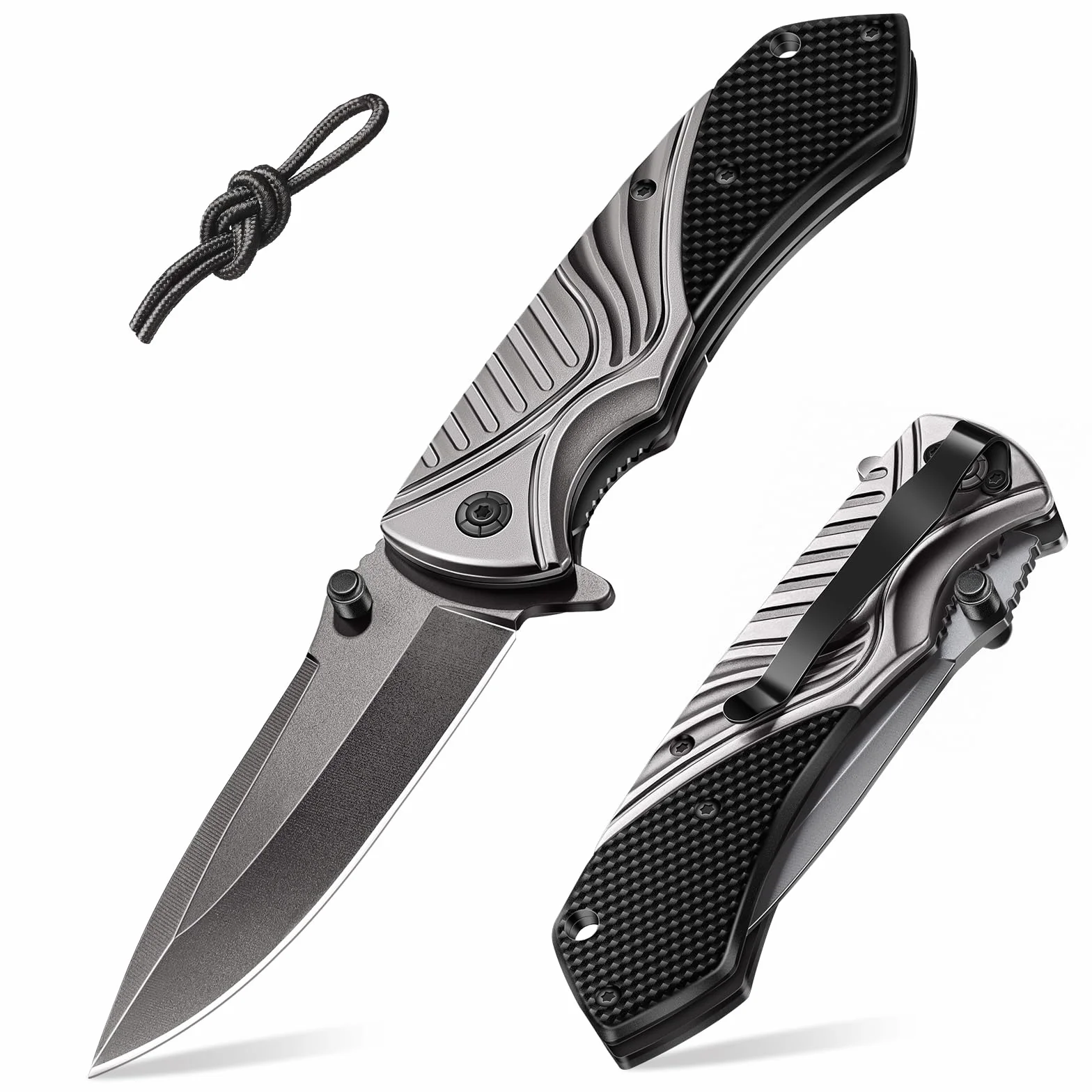 ISEYOU Coltello da Caccia Lama Acciaio Inossidabile 3Cr13 Rivestimento Titanio Portatile Clip Tasca Multifunzione