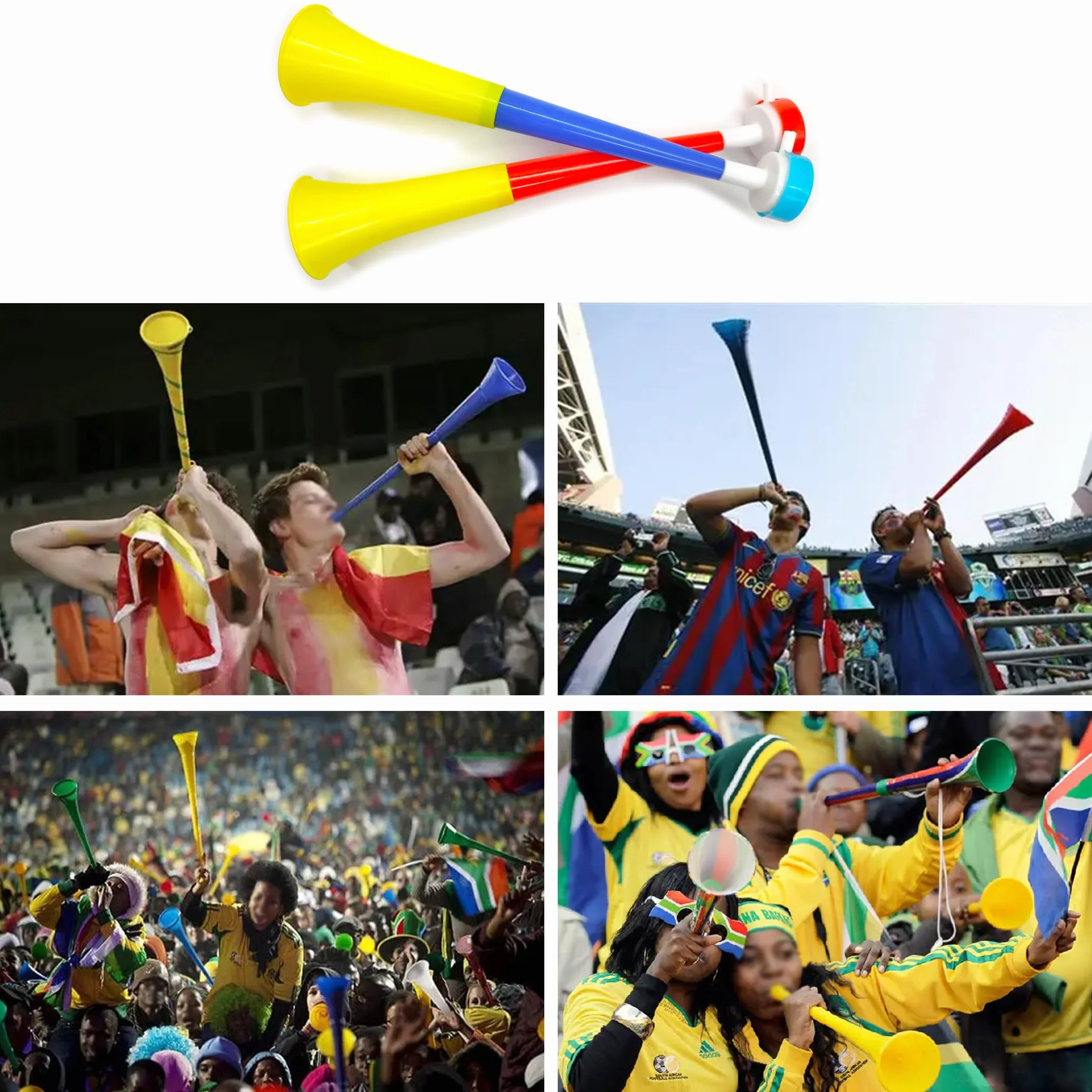 Vuvuzela Tröte Fanfara Calcio Tromba Plastica Molto Forte Krachmacher Horn Fan Stadio Partita Calcio 2 PCS