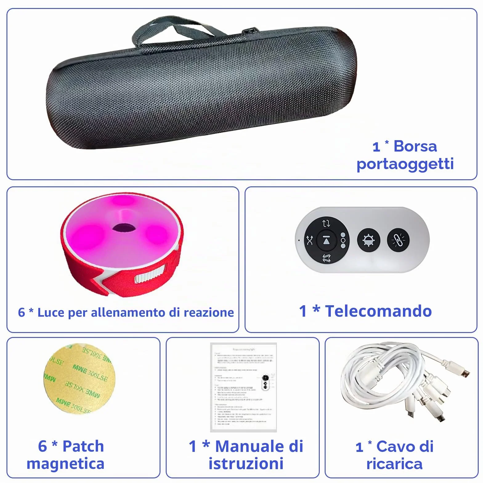 Luci di Allenamento di Reazione 4 Colori Set Lampade Allenamento Agile 4 Modalità Controllo Remoto Ricarica USB
