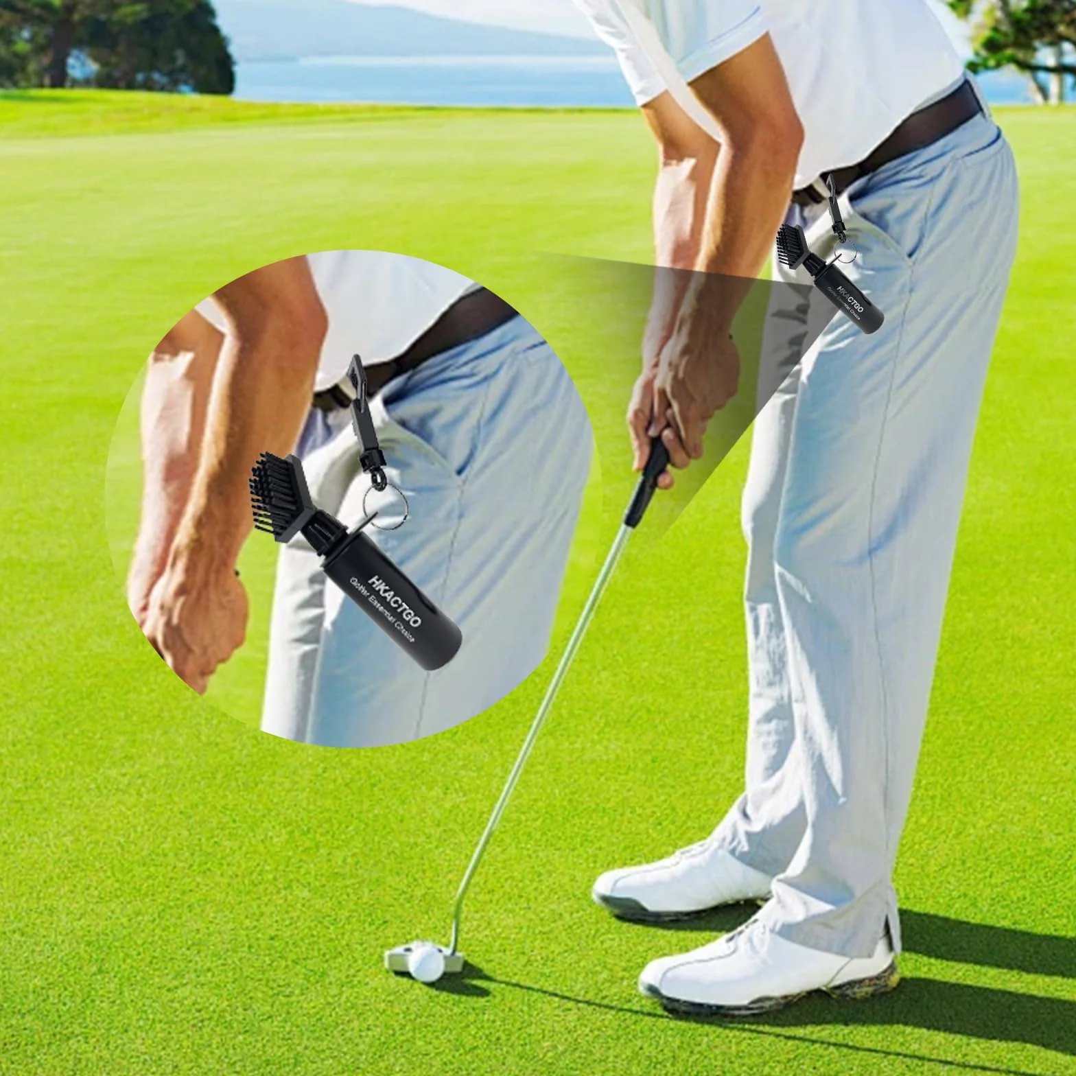Spazzola per mazze da golf con clip e flacone dosatore 19 cm 118 ml