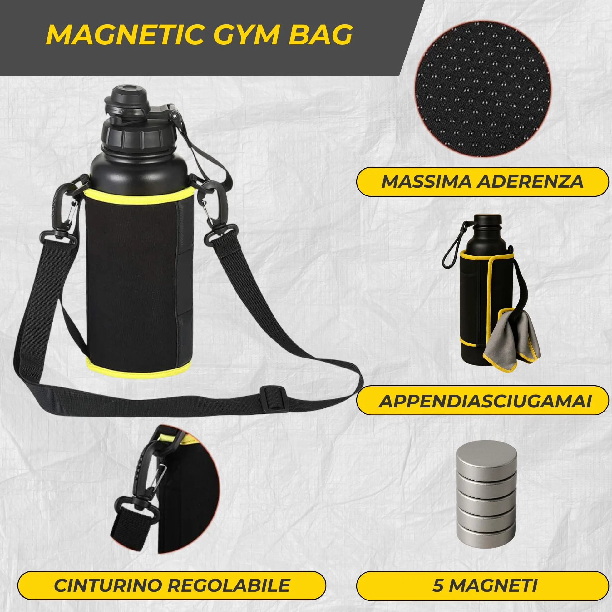 Borsa Magnetica Palestra Snapfit Magnetic Bag Custodia Termica Neoprene per Bottiglia d'Acqua con Tracolla e Porta Cellulare
