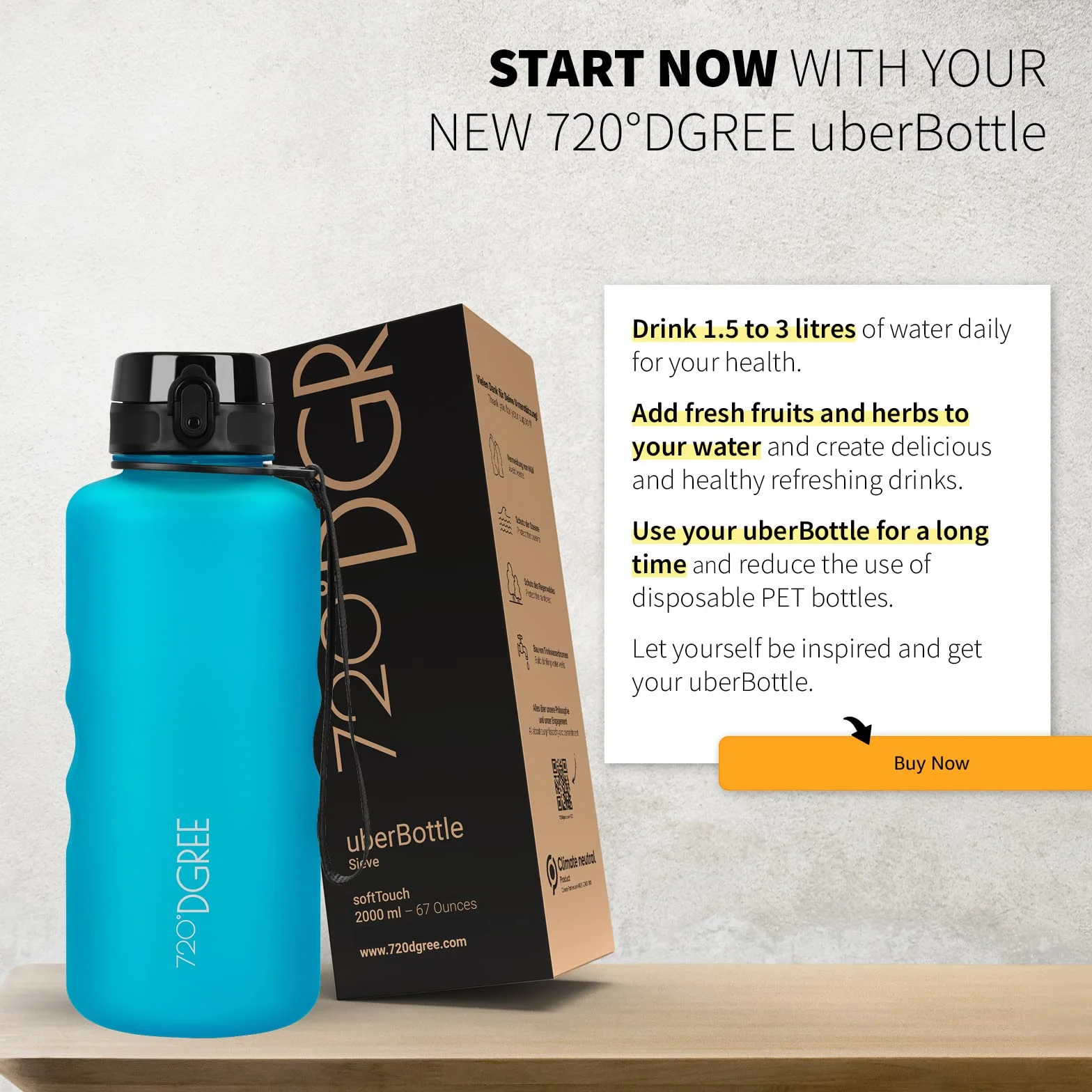 Bottiglia d'Acqua 720°DGREE uberBottle 1,5l Tritan Senza-BPA Borraccia Sportiva Fitness