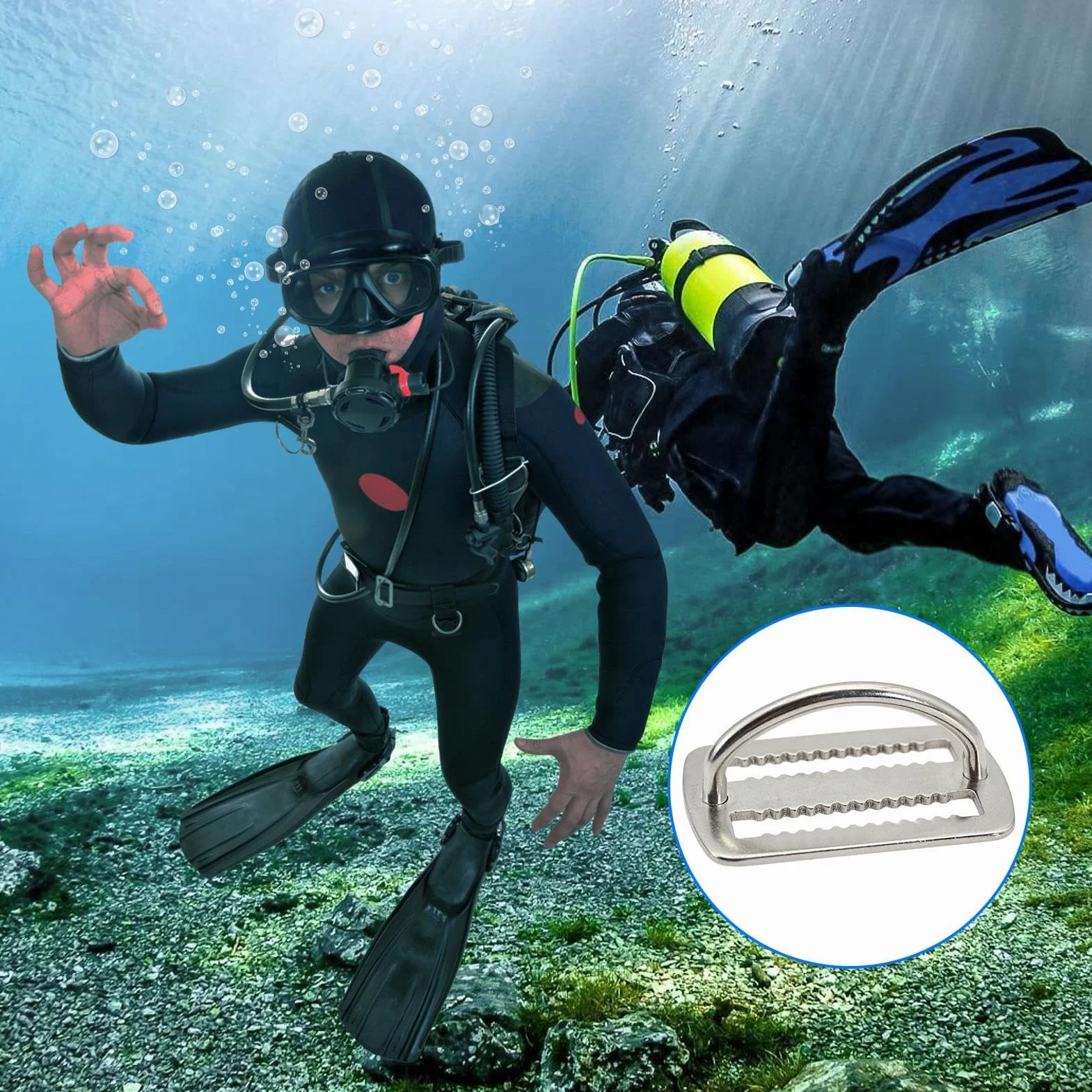 Weight Keeper 2 pollici acciaio inox 316 fibbia cintura subacquea anello D denti sega pesca subacquea
