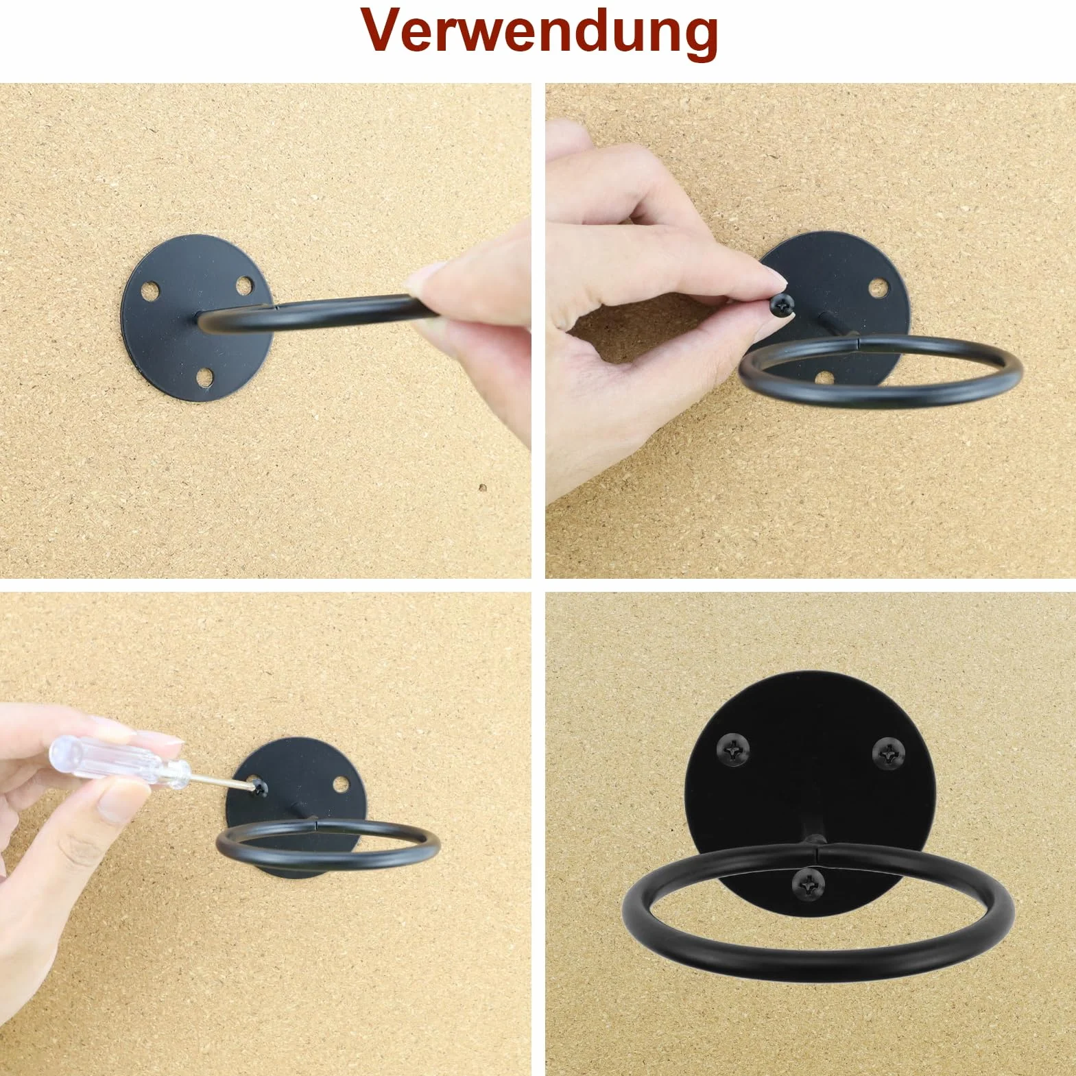 4 Pezzi 10 cm Nero Supporti Robusti montare a parete con viti e dispositivo gonfiaggio, Alta qualità Supporto Calcio,Porta Palloni Parete Universale,per basket, calcio