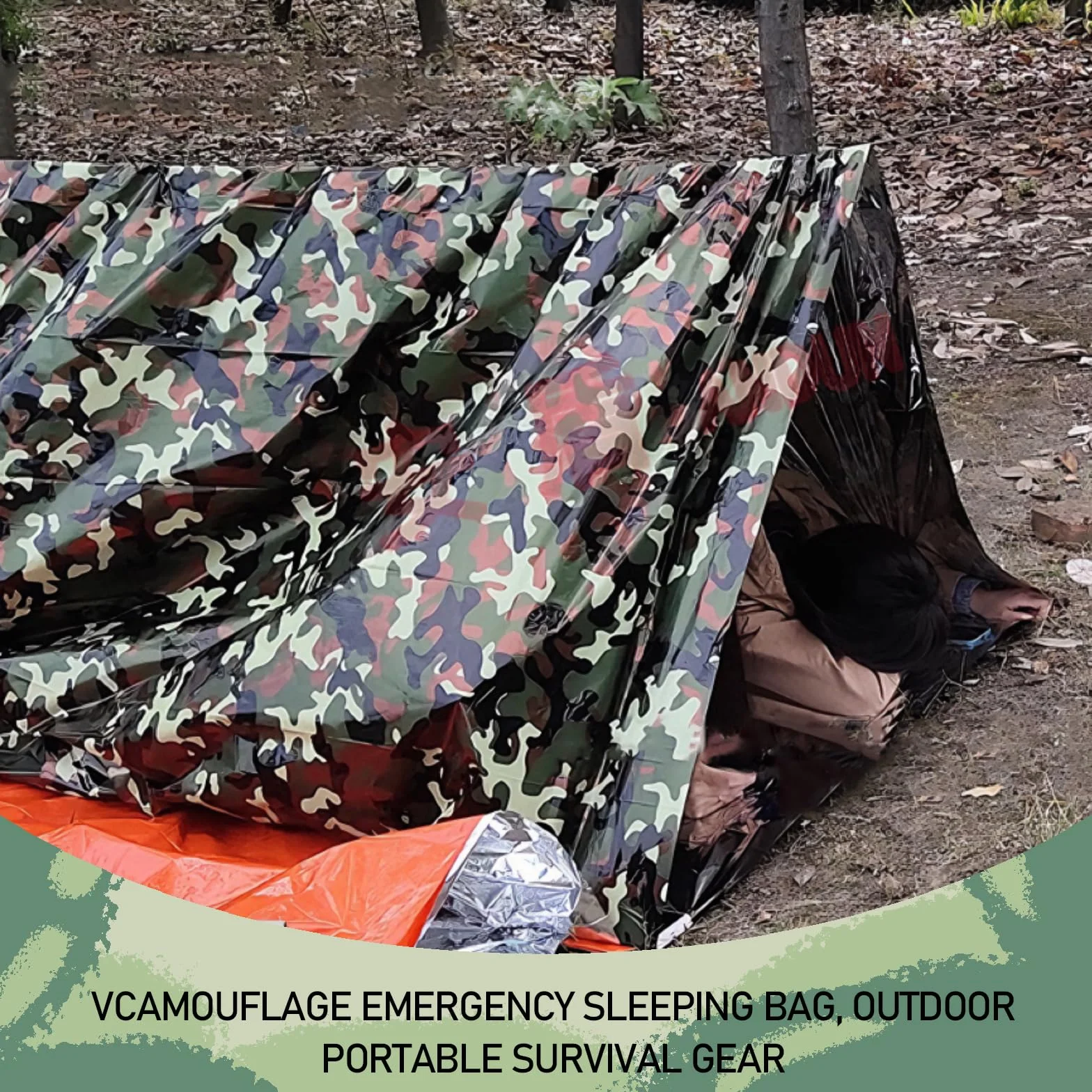 Sacco a Pelo di Emergenza Termico Leggero Impermeabile in Nylon Portatile per Campeggio