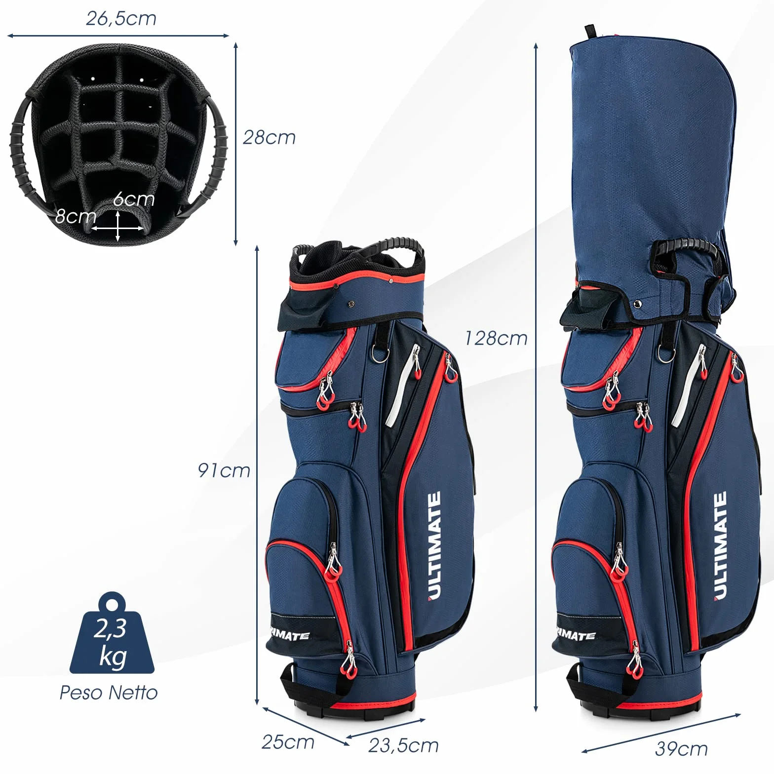 COSTWAY Borsa da Golf Leggera e di Grande Capacità, Sacca da Golf con 14 Divisori, 8 Tasche, Cappuccio Antipioggia, Tracolla, Borsa Termica per Bevande, Ideale per Uomini e Donne (Blu)