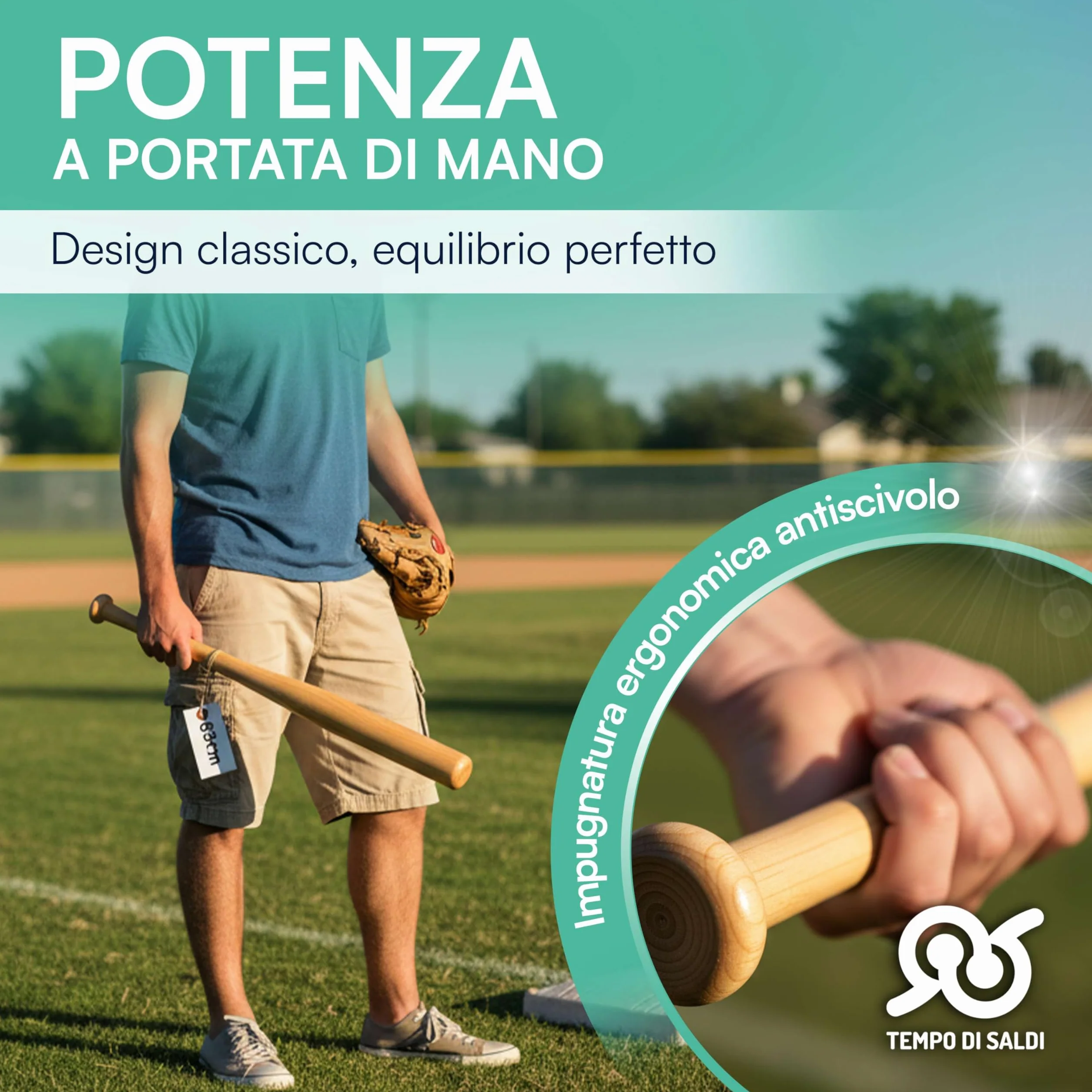 Mazza da Baseball in Legno 63 cm 700 g per Allenamento e Tempo Libero