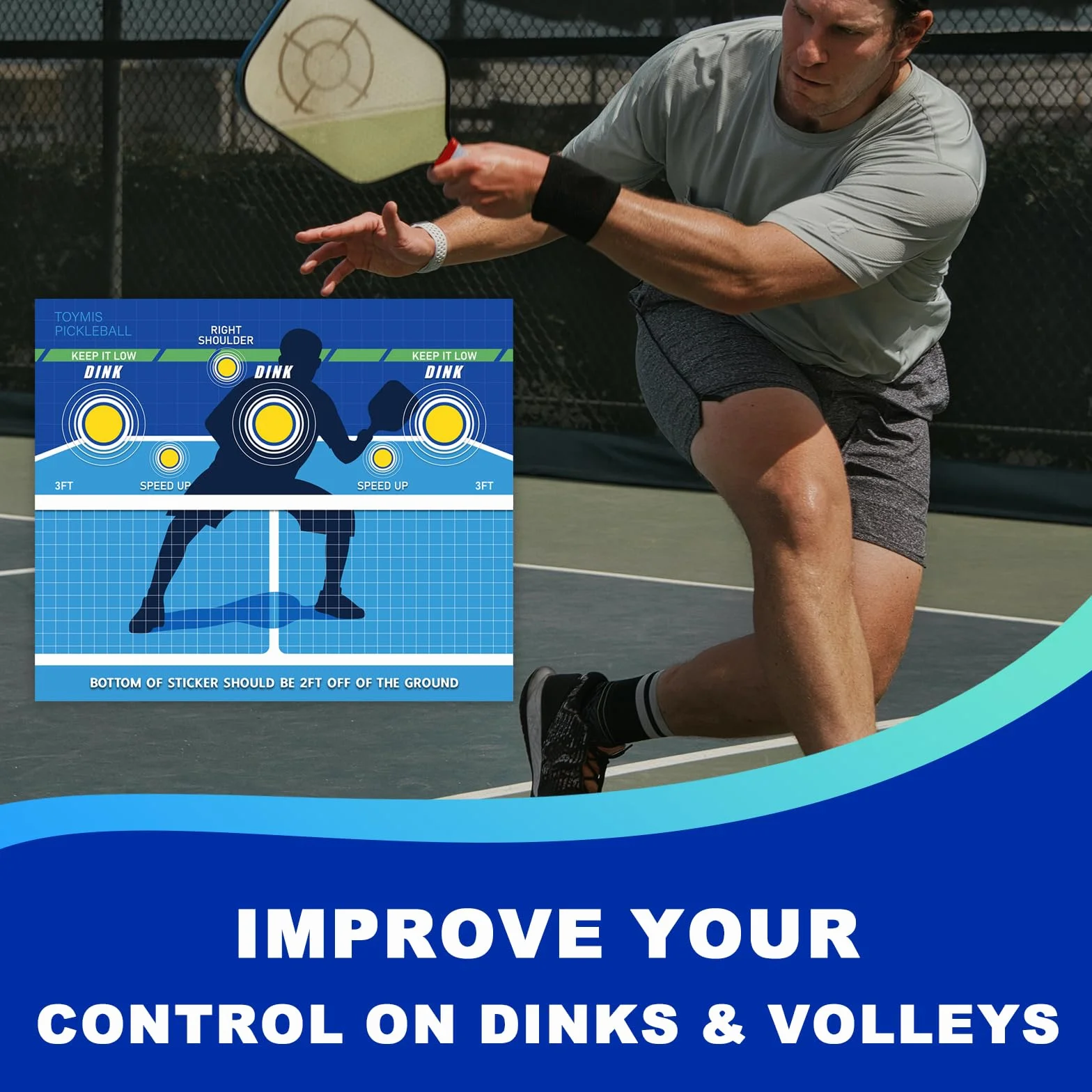 TOYMIS Pickleball Training Pad, Portable Pickleball Practice Poster, Wall Dink Pad for Any Wall