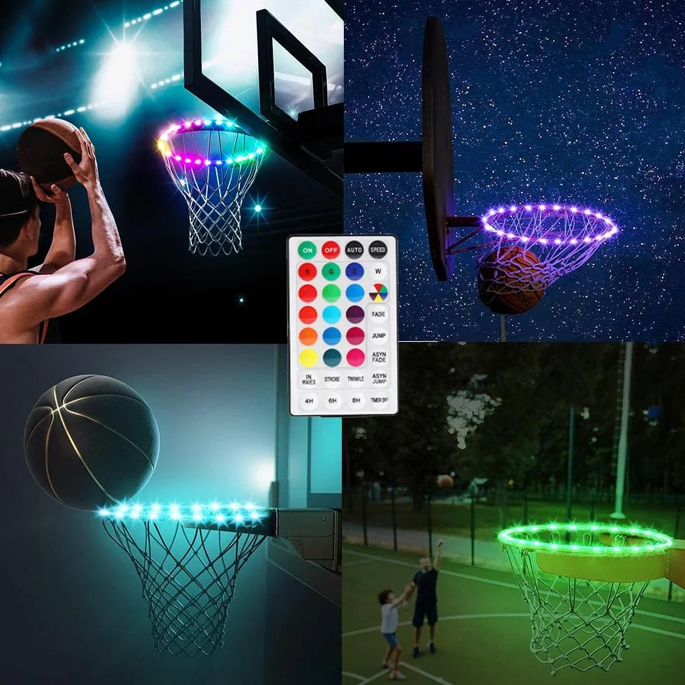 KENANLAN Luci LED per Canestro da Basket Campo da Basket con Telecomando Luce a LED 4 modalità 16 Colori Impermeabile per Allenamento Notturno All'aperto