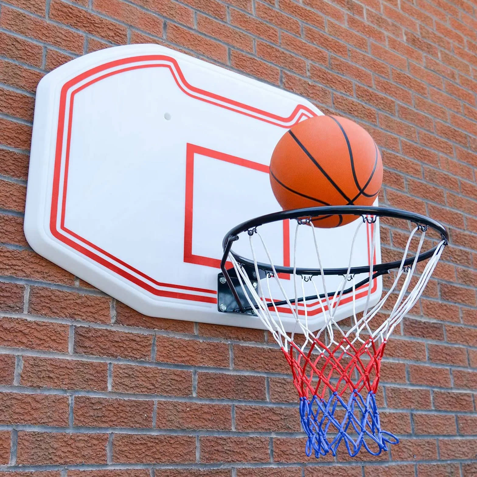 TSHAOUN Rete da basket resistente, confezione da 4 pezzi, per sport all'aperto e al chiuso, 4 pezzi, colore: rosso bianco e blu