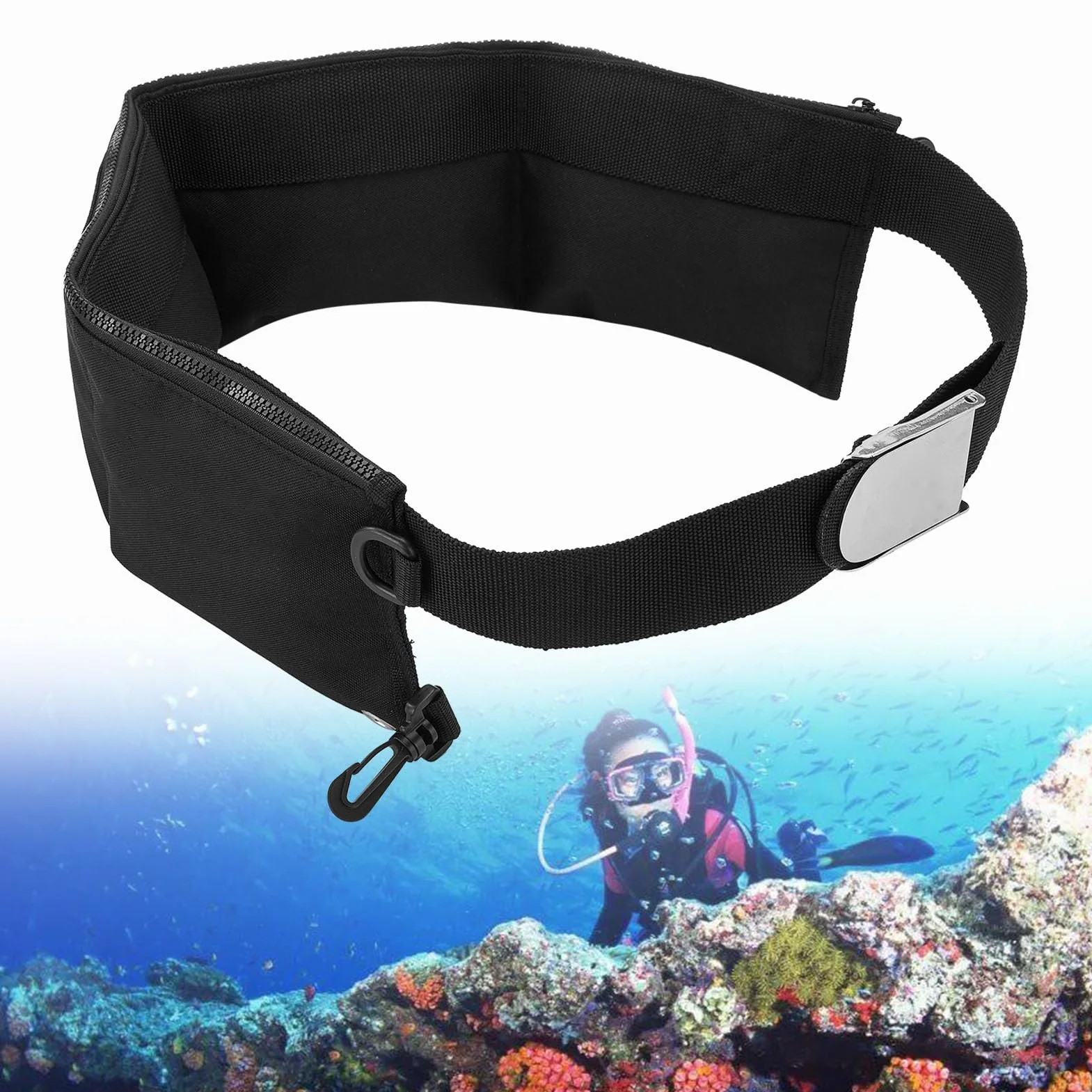 Cintura per Pesi in Vita Regolabile con 4 Tasche in Neoprene e Tessuto Oxford Nylon 600D per Apnea