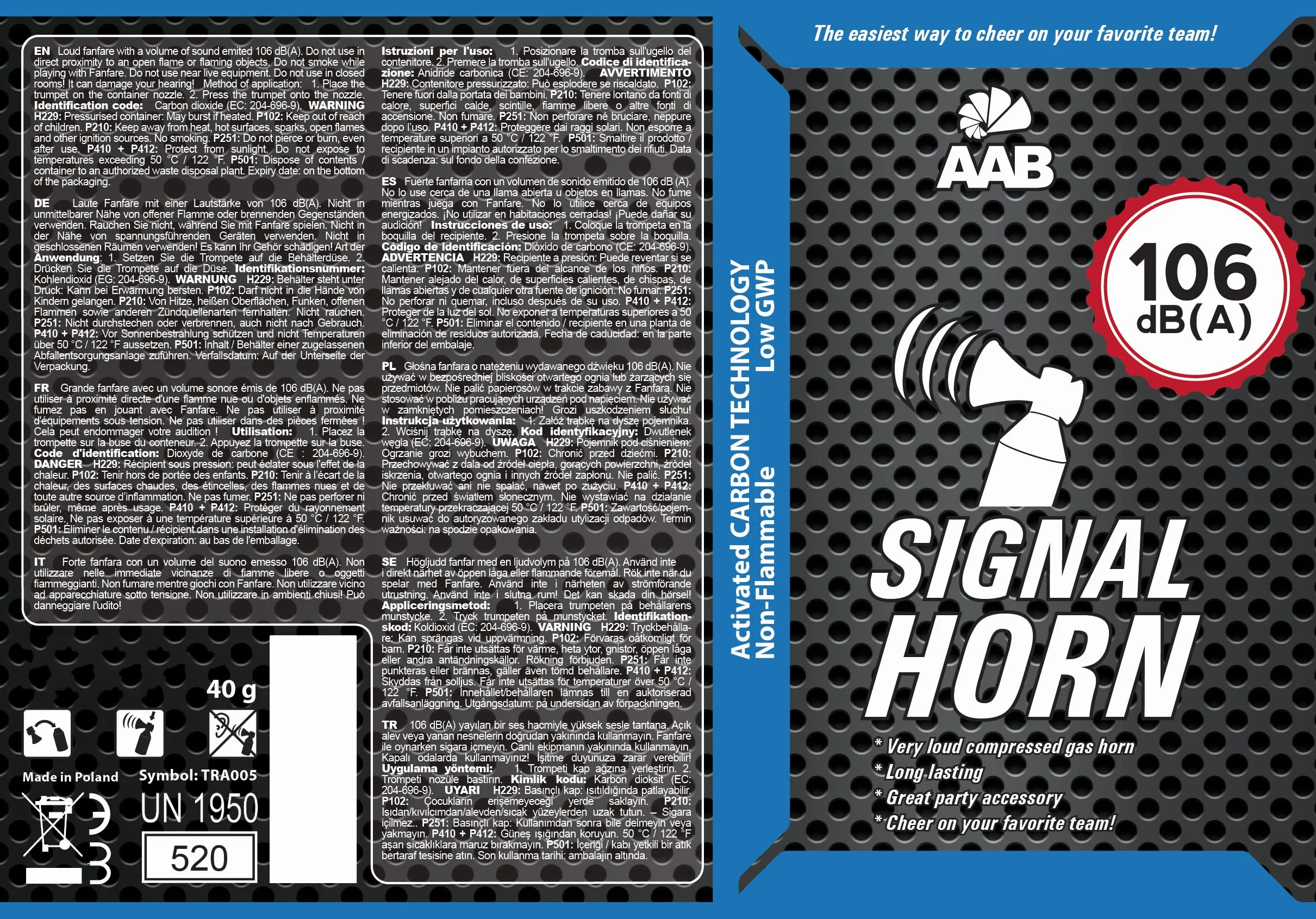 AAB 3X Signal Horn 106 dB(A)-fino a 120 segnali, Trombetta ad Aria Compressa, Trombe da Stadio Molto Rumorosa, Tromba Tifo Ideale per Feste, Trombetta Stadio, fanfara per EM 2024, campionato europeo
