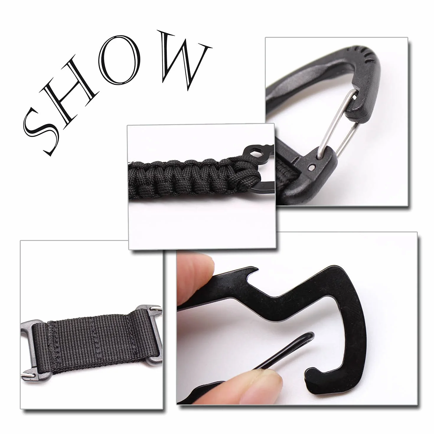 Portachiavi Paracord con Moschettone e Clip Molle per Campeggio Escursionismo Caccia Pesca
