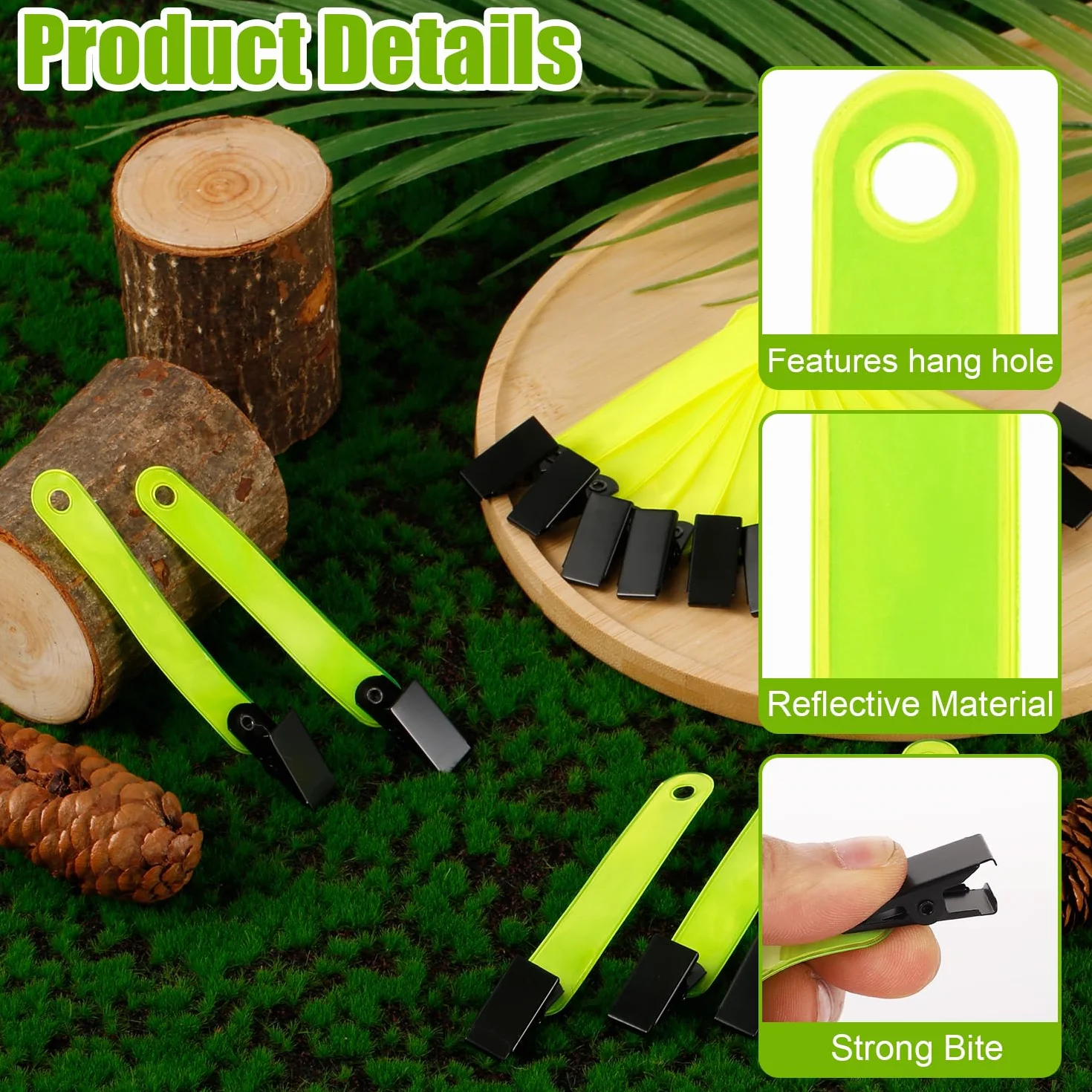 Segnavia Riflettenti 24pz con Clip Giorno e Notte per Caccia Escursionismo Campeggio Giallo Fluorescente