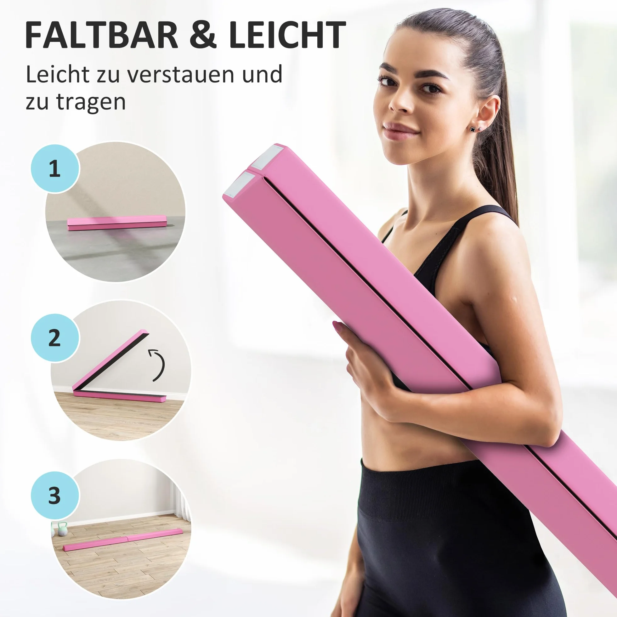 SPORTNOW Trave d'Equilibrio Pieghevole 236 cm, Trave da Ginnastica Portatile Antiscivolo, Fino a 80 kg, per Bambini 3+ Anni