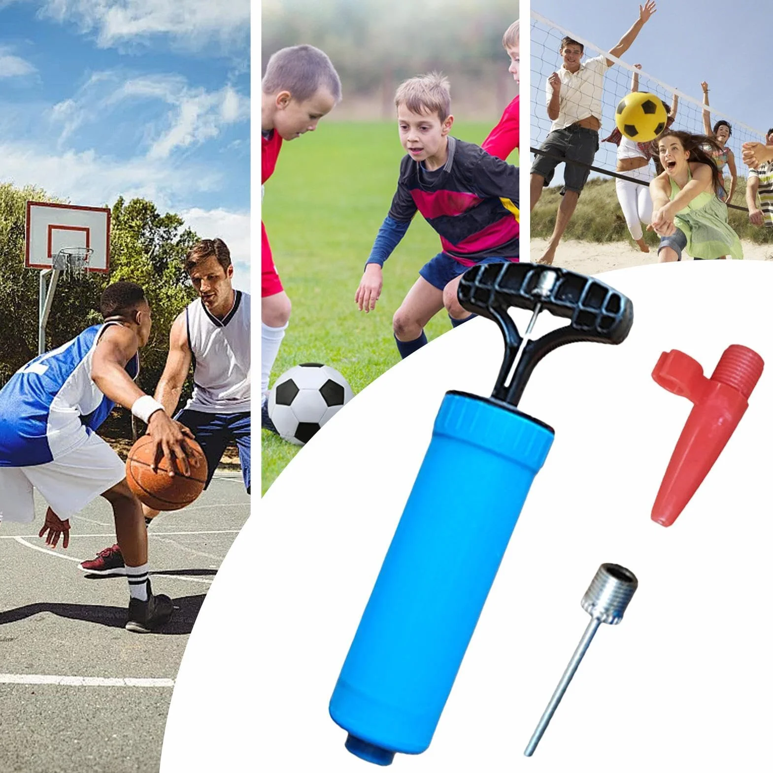 Pompa ad aria manuale portatile per palloni sportivi con ago