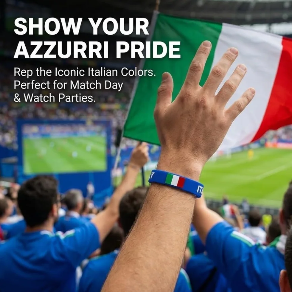 5 Pezzi Braccialetto in Silicone Bandiera Italiana 20cm Braccialetto Sportivo per Maratona Partite di Calcio Bar Decorazione Regali per Tifosi Blu