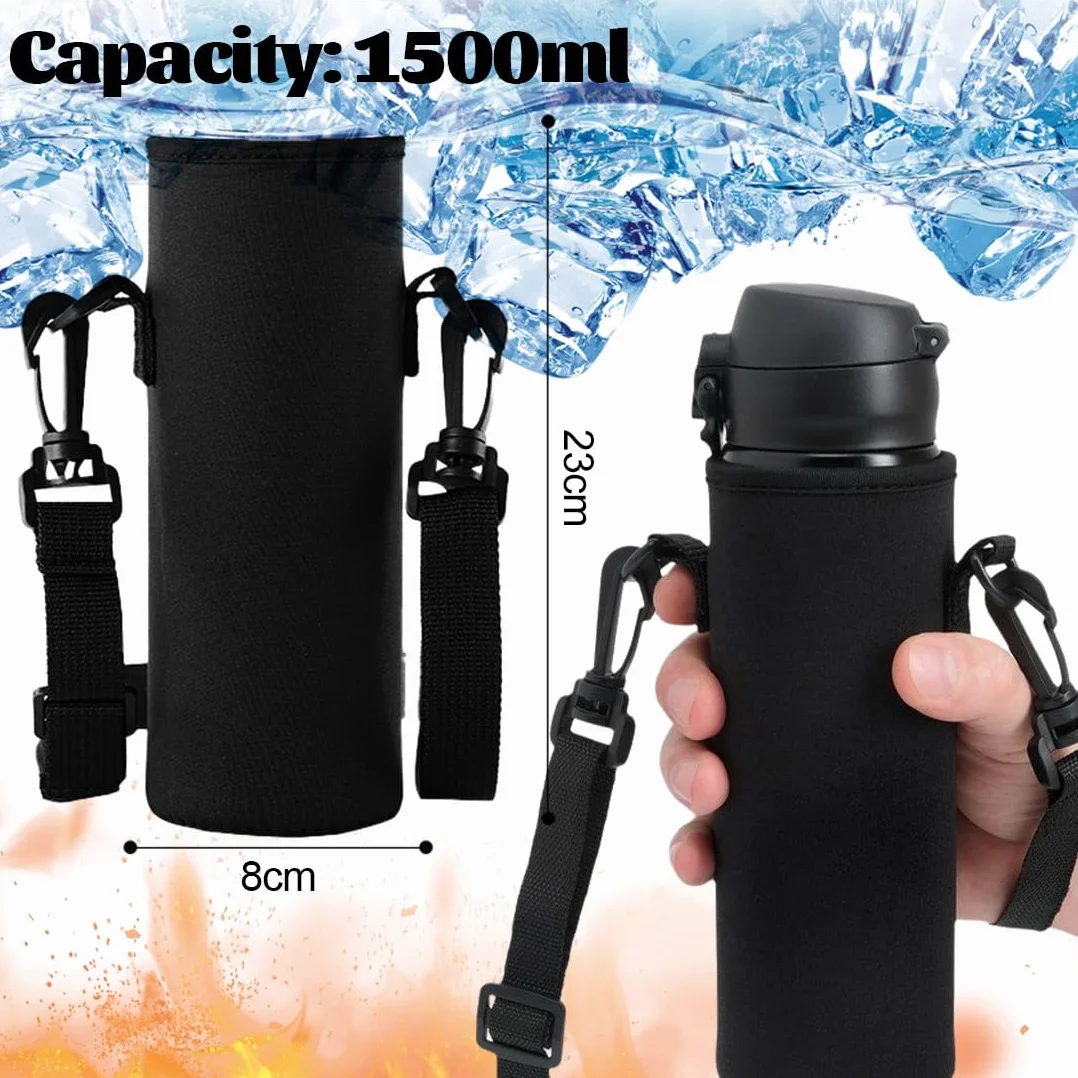 Borsa in Neoprene per Borraccia con Tracolla 1500ML, Custodia Protettiva Porta Bottiglia Acqua per Viaggio ed Escursionismo