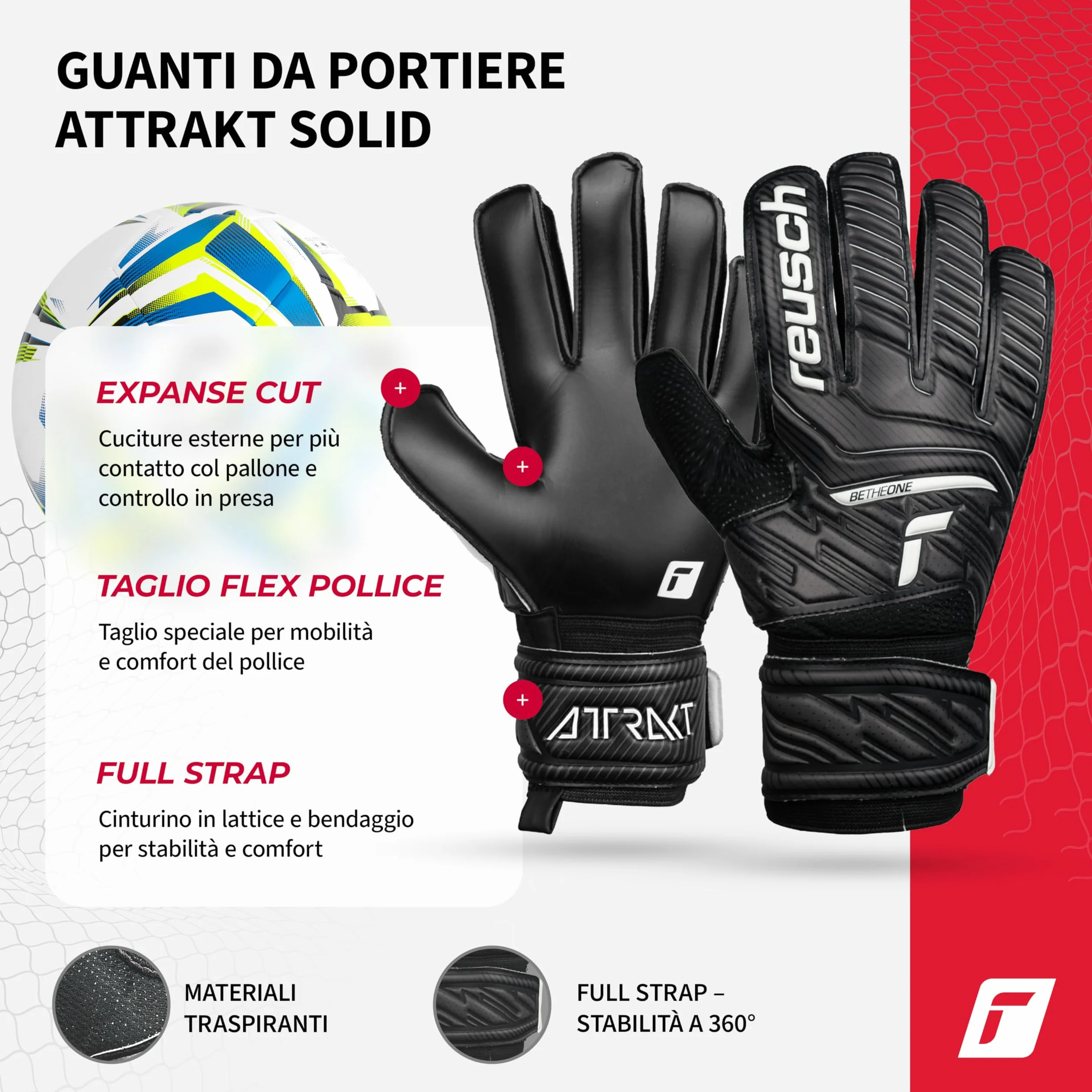 Reusch Attrakt Solid Guanti da Portiere Lattice Sintetico Full Strap Elastic Cuff