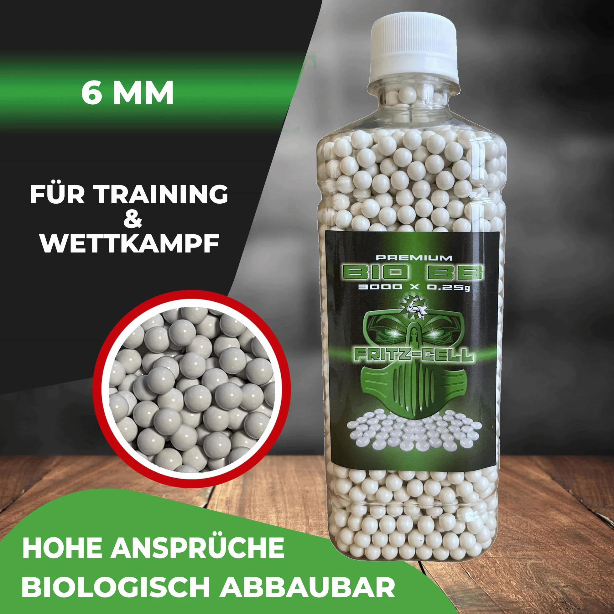 3000 Airsoft Premium Bio BBS 6 mm 0,25 g Fritz-Cell biodegradabile