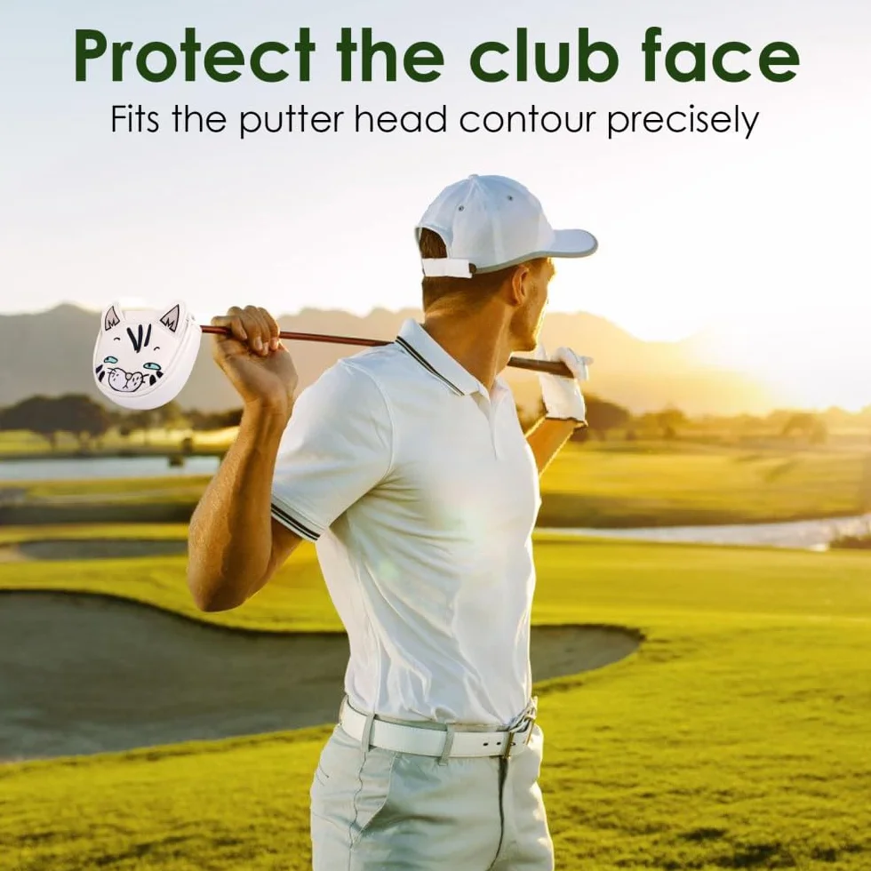Copritesta per Mazze da Golf, Coprimazza Golf il Muso del Gatto, Copertura Mazze Impermeabile con Chiusura Magnetica, per Protezione Mazze, Putter da Fairway in Legno