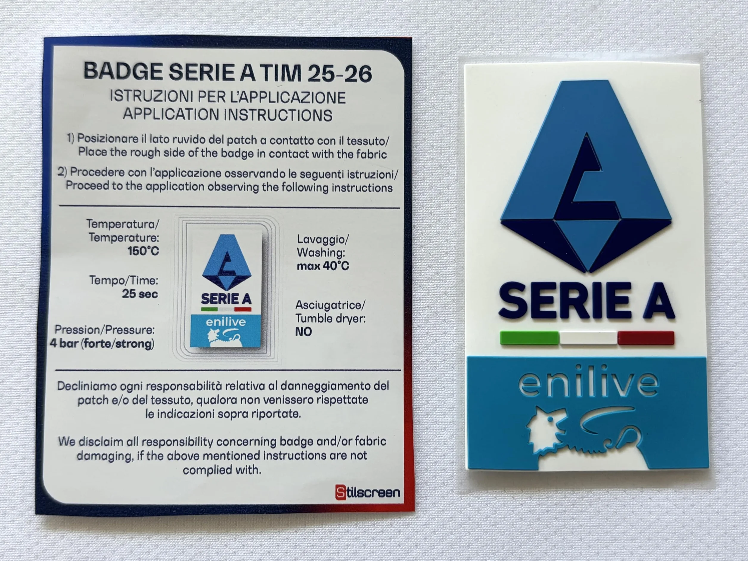 Stilscreen Patch Badge Serie A EniLive maglia Lega Calcio Ufficiale Silicone 3D Originale Genuine 2025/26