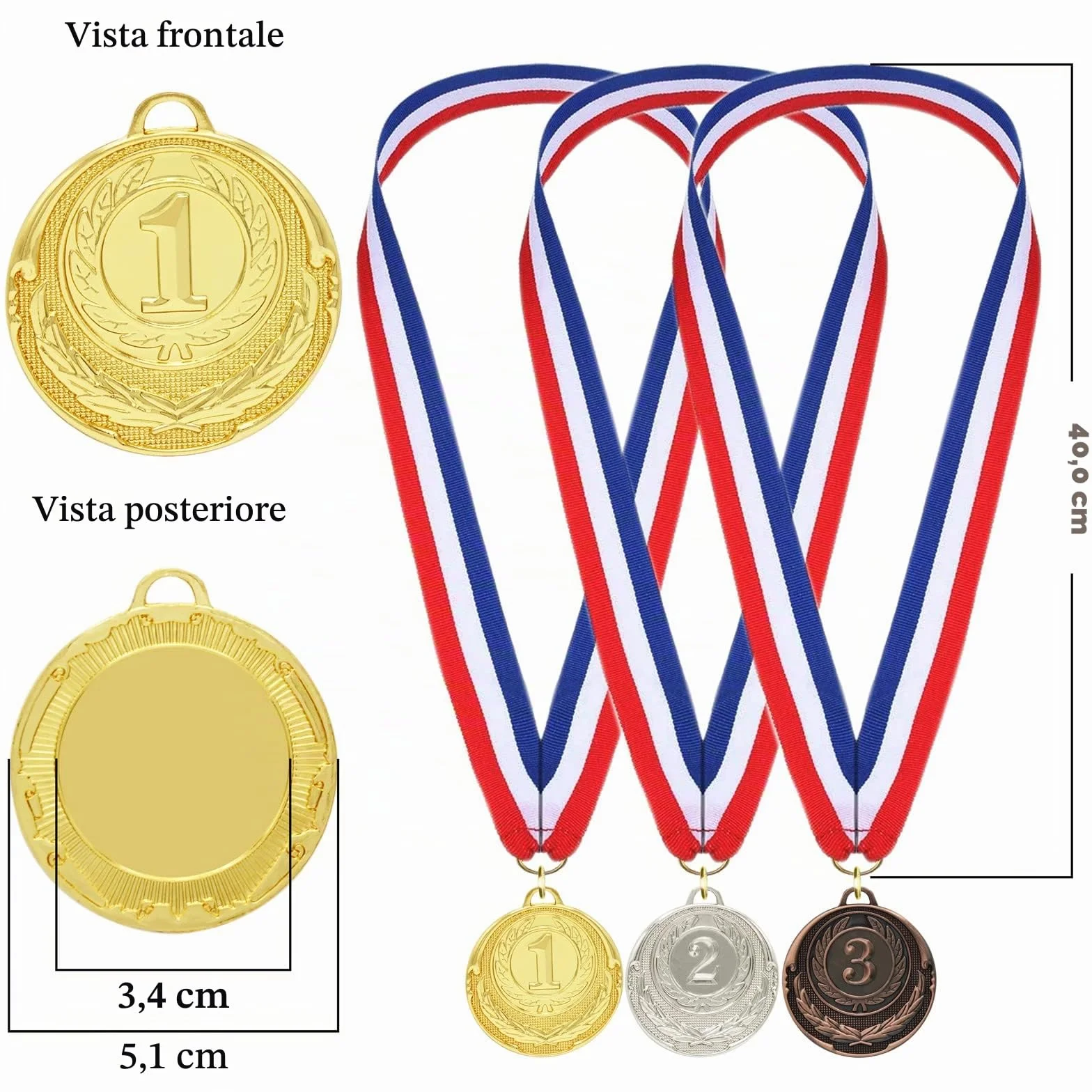 Medaglie Premiazioni Metallo 12 Pezzi per Bambini Adulti Trofeo Vittoria Sport Festa Compleanno