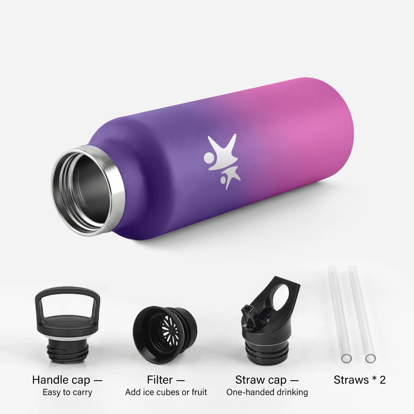 Borraccia Termica 750 ml Acciaio Inox con Cannuccia, Senza BPA, a Prova di Perdite per Bevande Gassate Fitness Campeggio