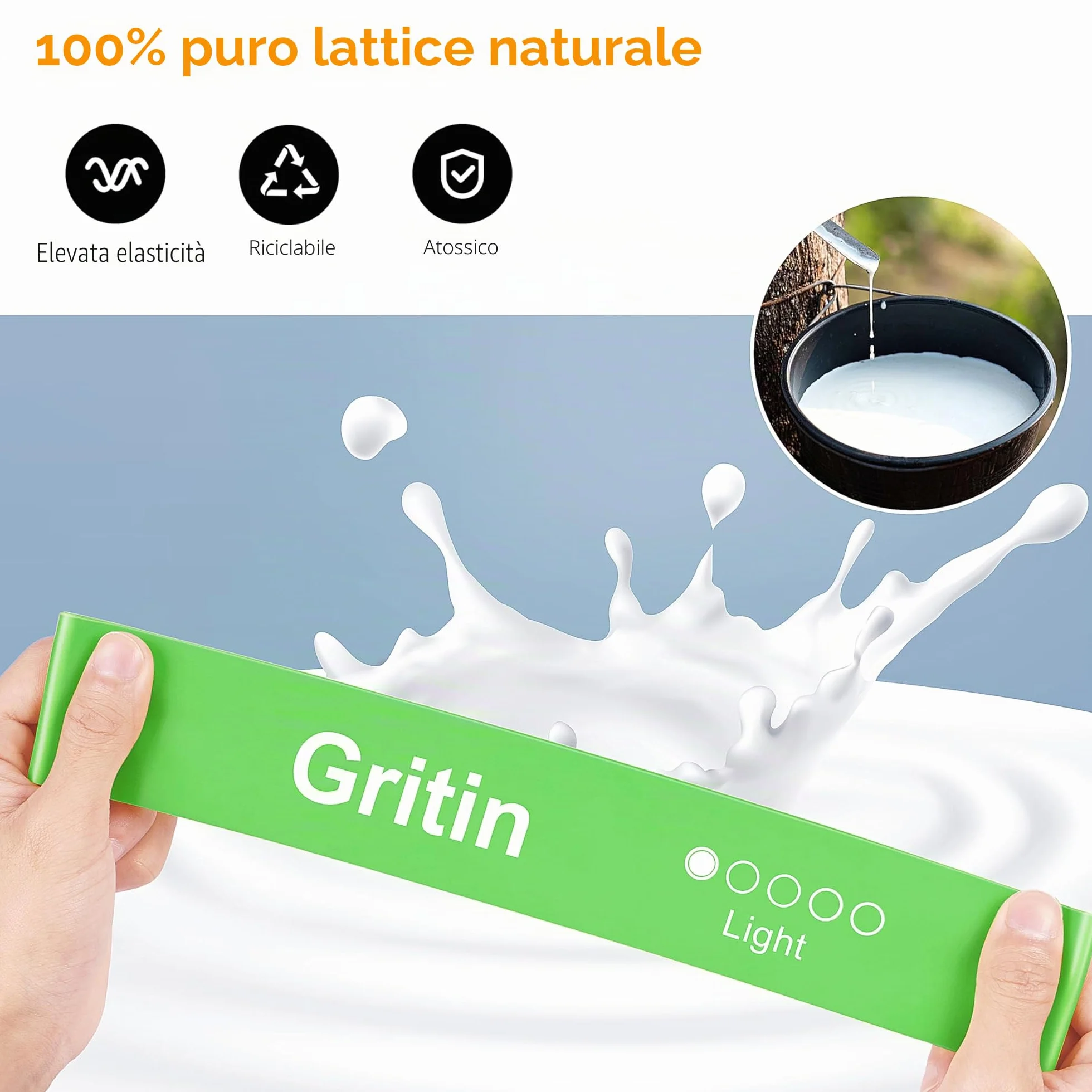Gritin Elastici Fitness, Set di Fasce Bande Elastiche con 5 Livelli di Resistenza, Borse Portaoggetti, Palestra per Crossfit Yoga Pilates