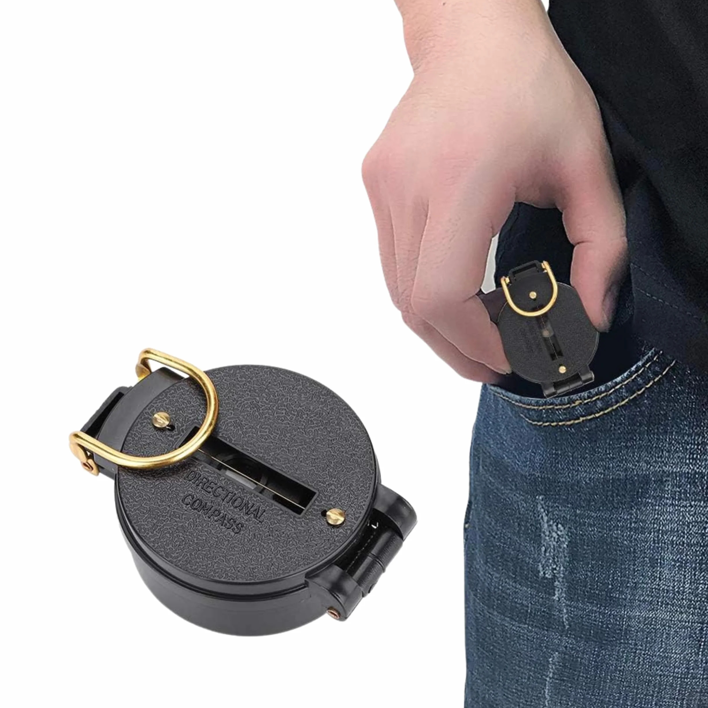 PARENCE bussola da trekking con coperchio e ingrandimento fluorescente nero