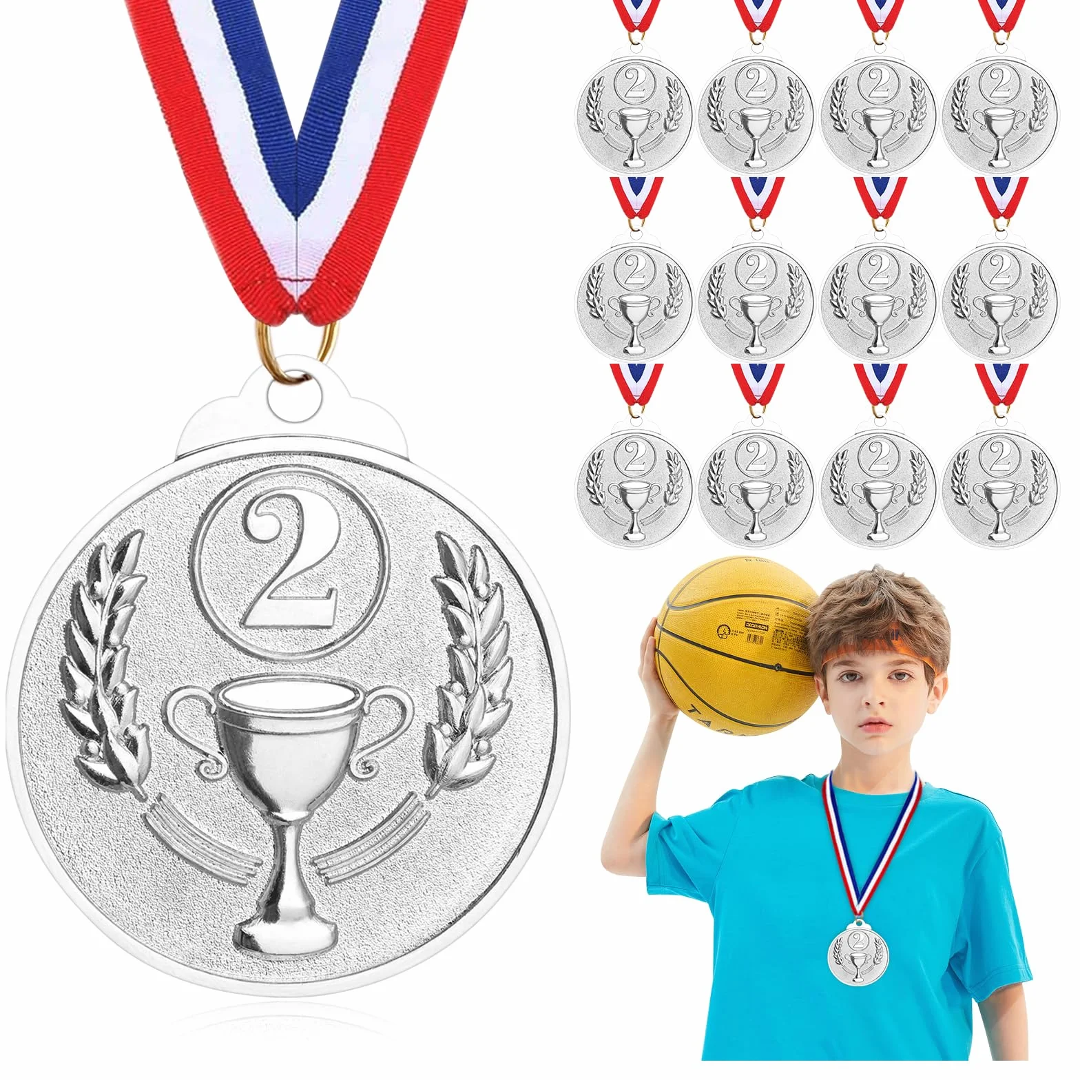 12 Pezzi Medaglie Premiazioni Metallo Oro/Argento/Bronzo per Bambini Concorsi Sportivi Calcio Pallacanestro