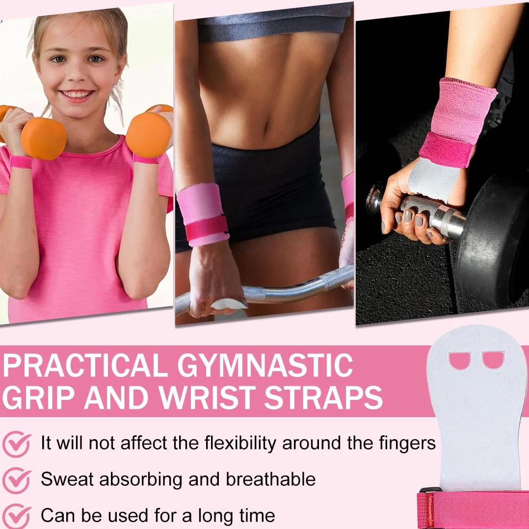Manopole da ginnastica antiscivolo con cuscinetti, guanti per barra orizzontale bambini, polsiere sportive fitness rosa