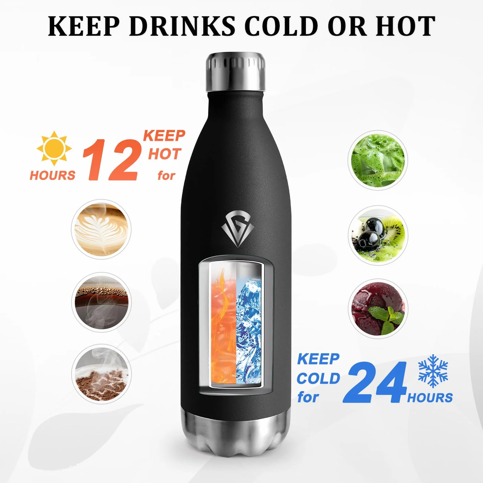 Borraccia Termica 1 litro Acciaio Inox Isolamento Sottovuoto Senza BPA a Prova di Perdite per Palestra Gym Fitness
