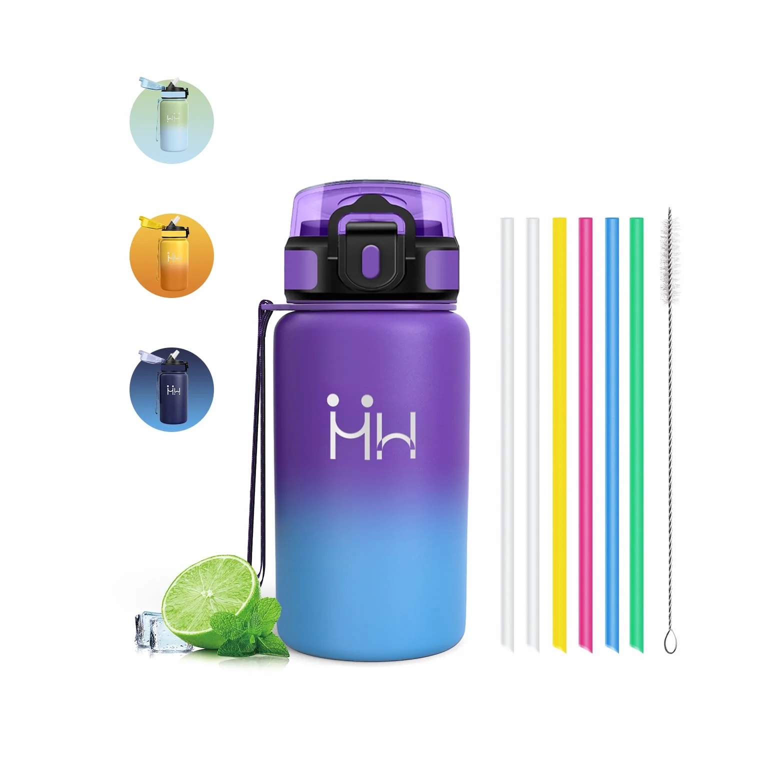 Borraccia Termica 500 ml Acciaio Inox Isolato Sottovuoto con Cannuccia Senza Perdite per Campeggio Sport Palestra