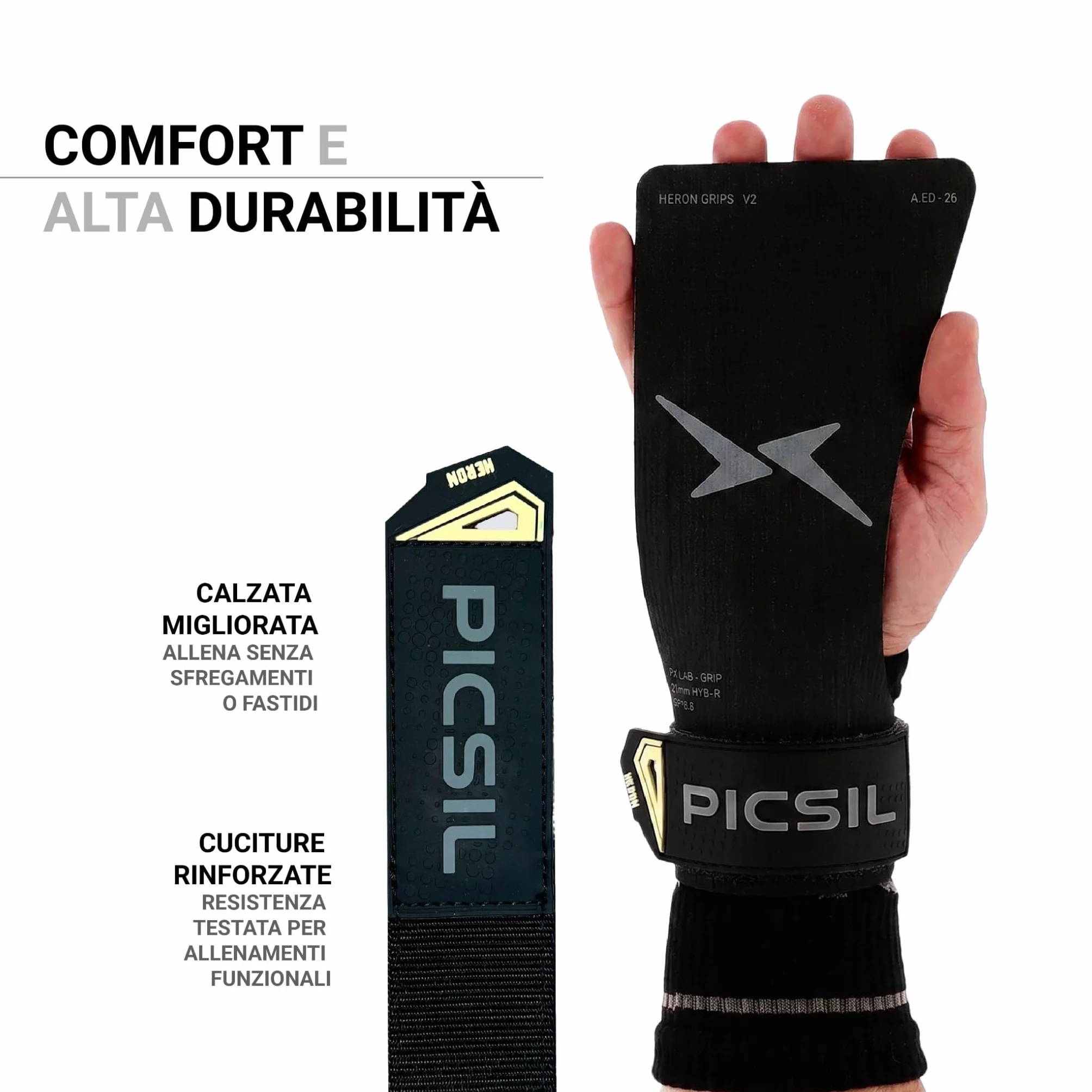 PICSIL Paracalli Heron Grips Protezione Mani con Astuccio e Polsini Cross Training Calisthenics Fitness