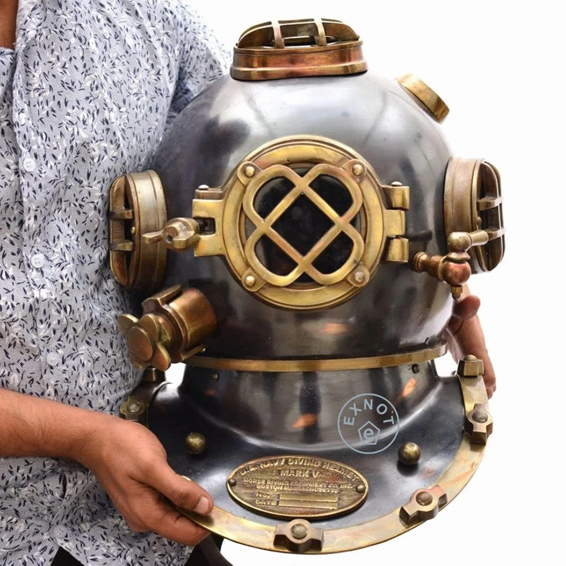 In Ottone Massiccio Scuba Diving Helmat, Decorativo Diving Helmat US Navy Mark V Deep Sea Marine Dive Antico Scuba Sea Diver Vintage Marine Divers Casco 18 NEOARY