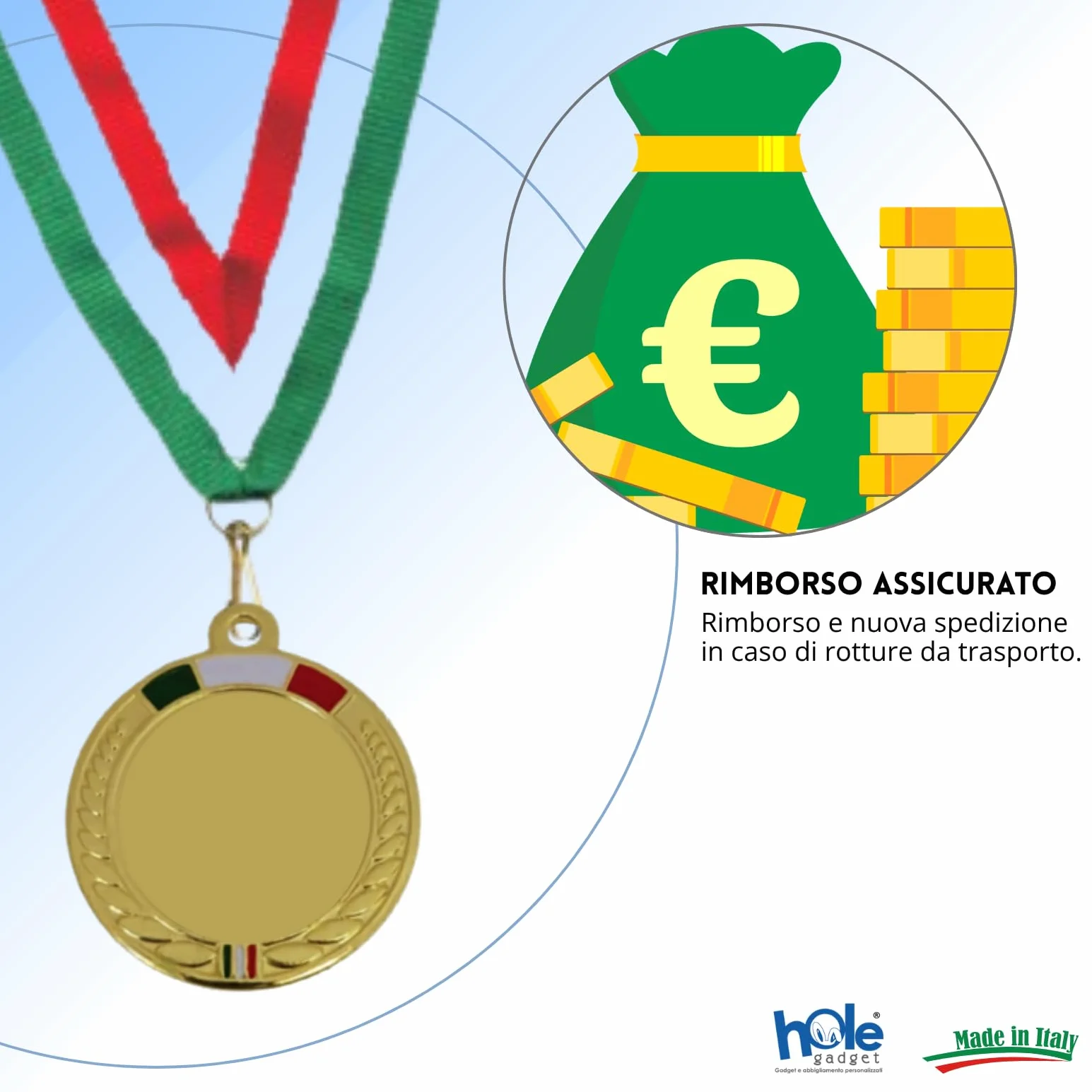 Medaglia Personalizzata con Tricolore Italiano 50mm Metallo Laccetto Tricolore