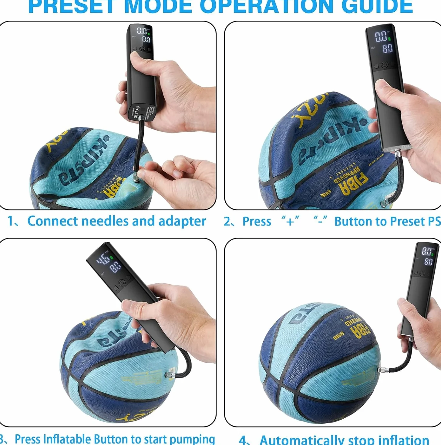 Pompa A Sfera Elettrica Automatica Portatile per Gonfiaggio Rapido con Manometro e Display LCD per Basket, Calcio, Pallavolo