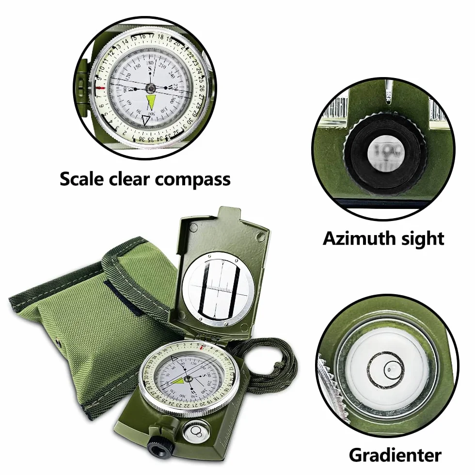 Bussola Professionale Militare Multifunzione Impermeabile Luminosa per Campeggio Trekking All'aperto