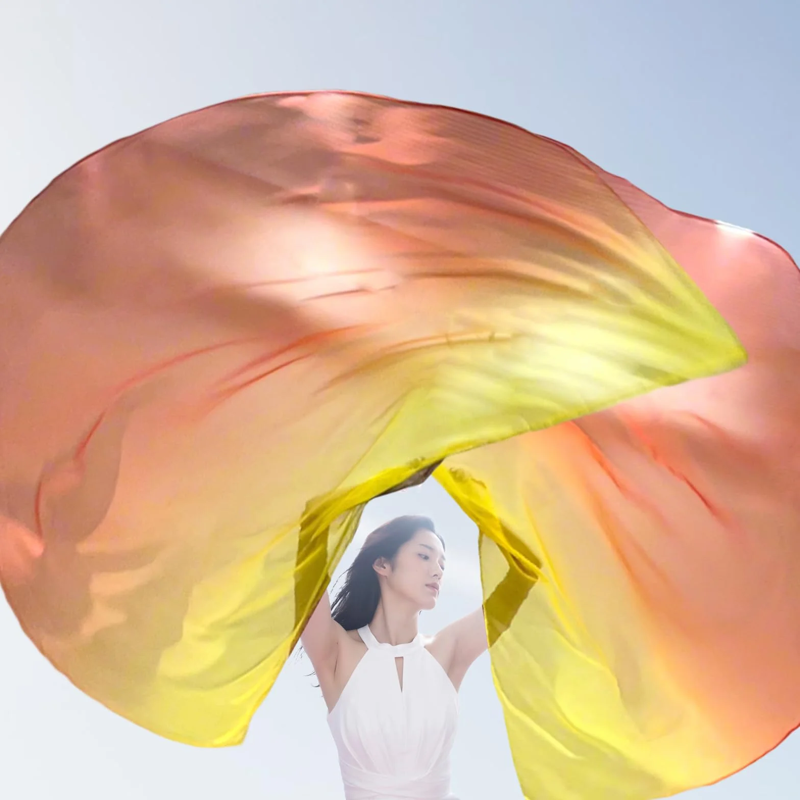 2 Sets of 55 x 78" Dance Metallic Semicircle Worship Angel Wing Flags with Scalable Rods - Praise Flags Worship Silk Flex Flag for Dance Church Performance-yellow-red