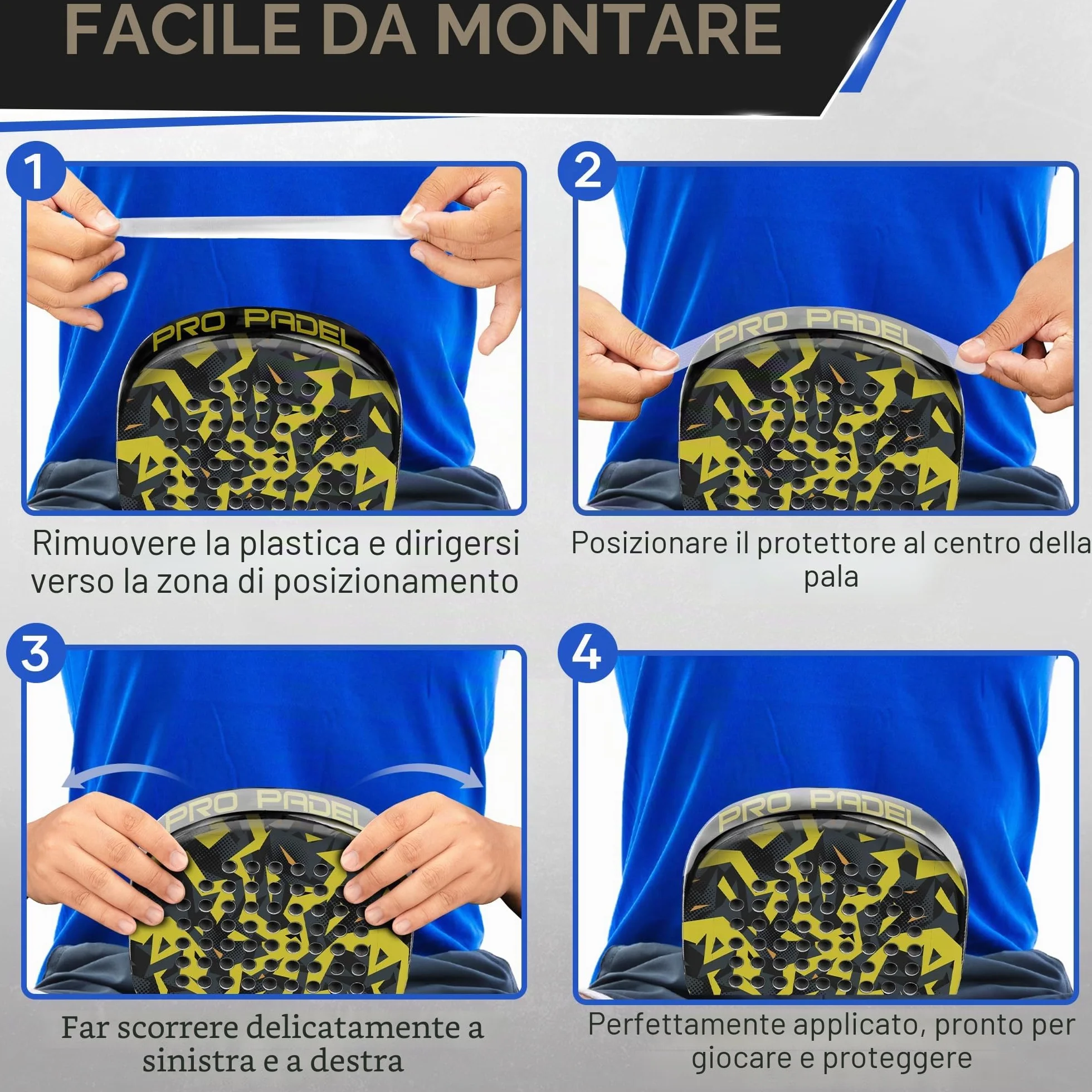 Protezione racchetta da paddle trasparente 3,5 x 37 cm PAKS DE 2