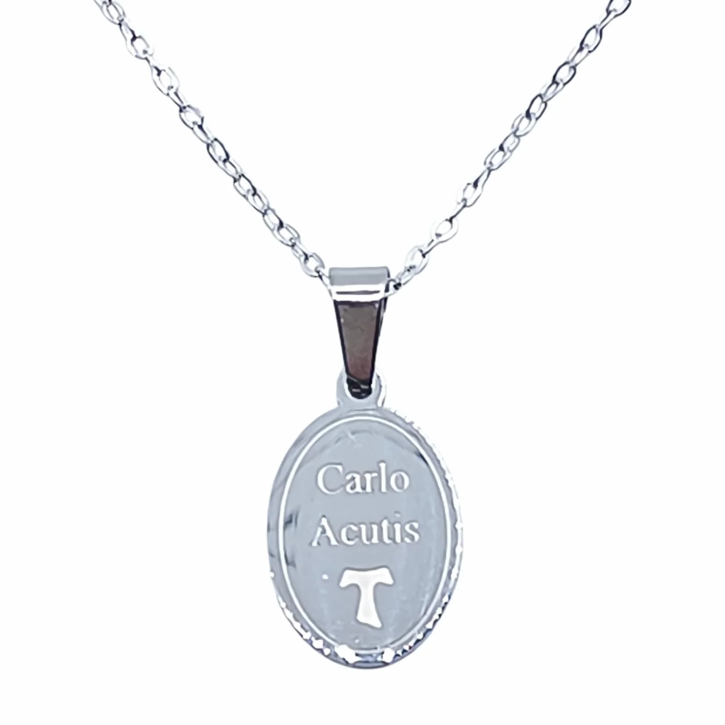 Medaglia di San Carlo Acutis in Acciaio con Catena 2x1,2 cm 45 cm Made in Italy