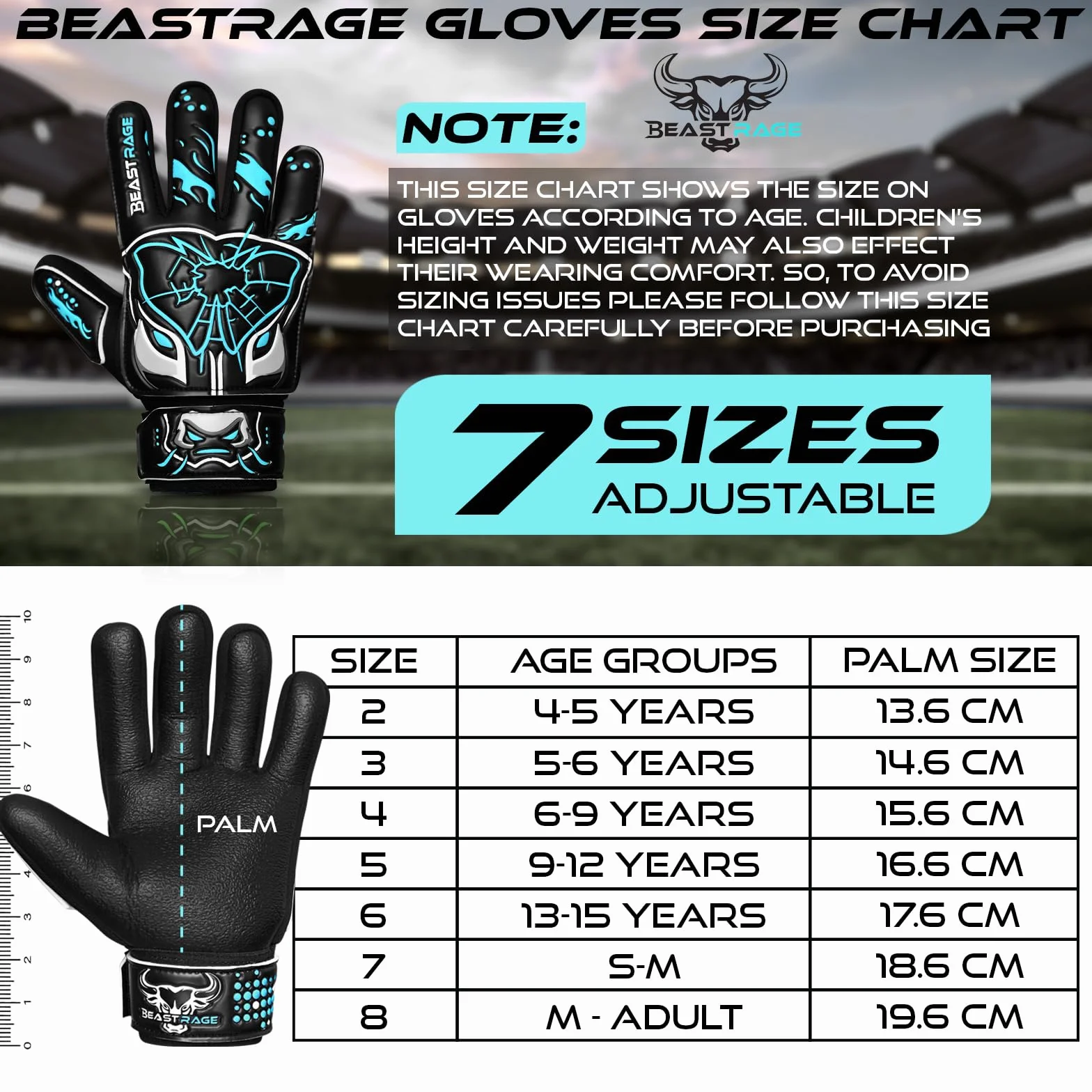 BEAST RAGE Guanti da portiere bambini lattice tedesco antiscivolo palmo laminato 3+4 mm dorso leggero cinturino regolabile