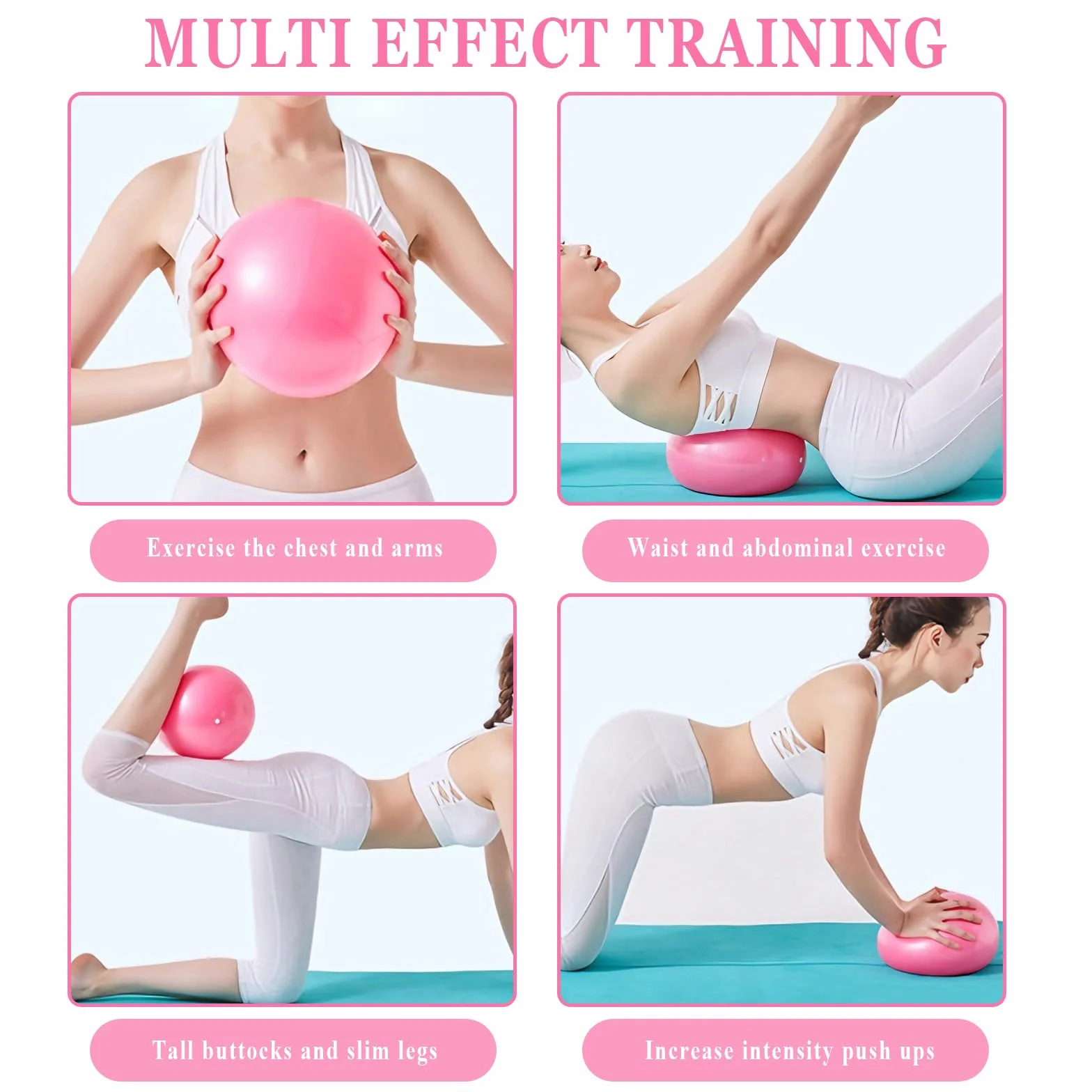 Palla Fitness Rosa 25cm Soft Pilates Anti Scoppio Fitball con Cannuccia Gonfiabile per Yoga Pilates Esercizi Equilibrio