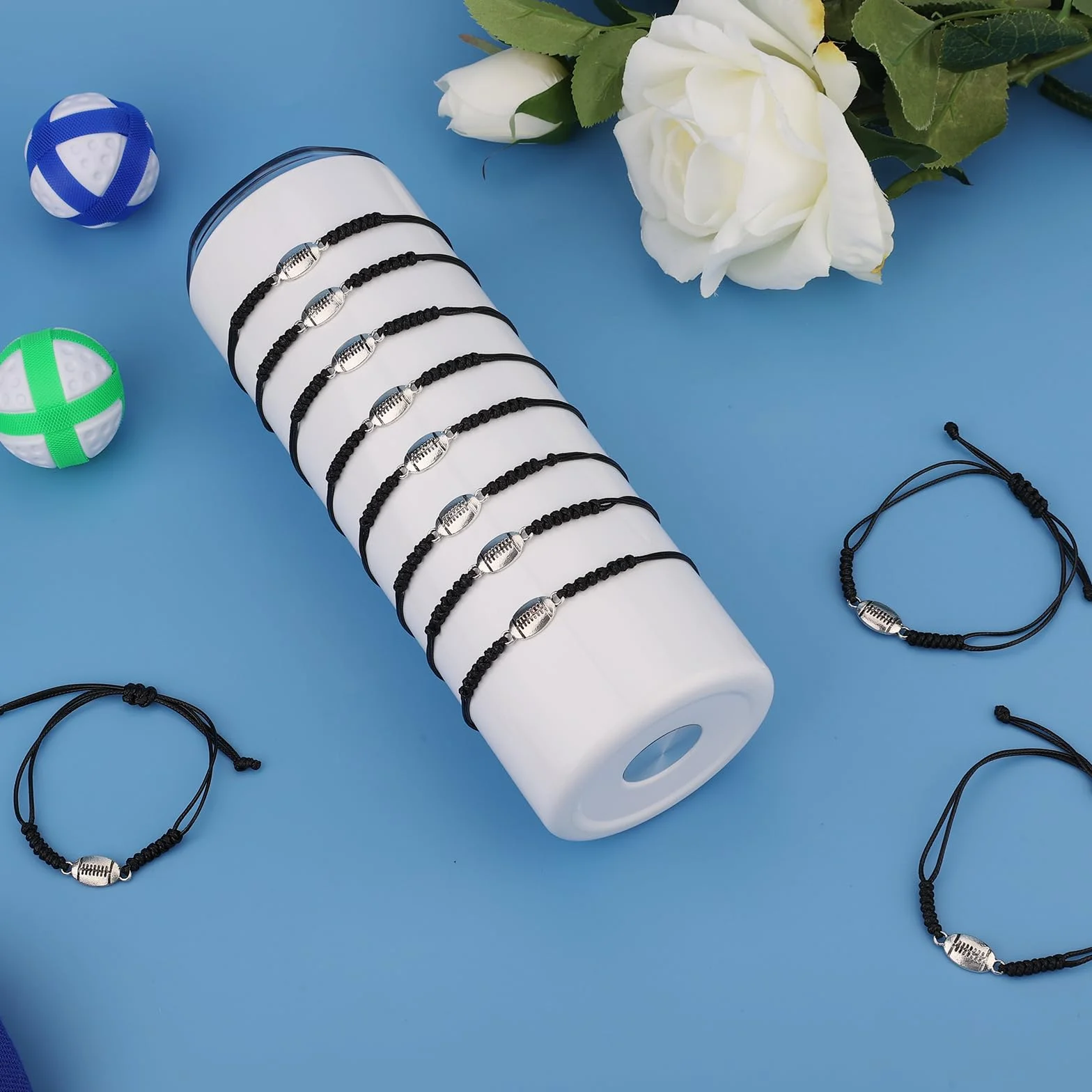 NQEUEPN 20 Pezzi Bracciale Rugby, Bracciale Corda Regolabile Intrecciata Braccialetto Rugby Fascino con Decorazione Ciondolo Rugby per Ragazze Adolescenti Ragazzi Donne Uomini Giocatori