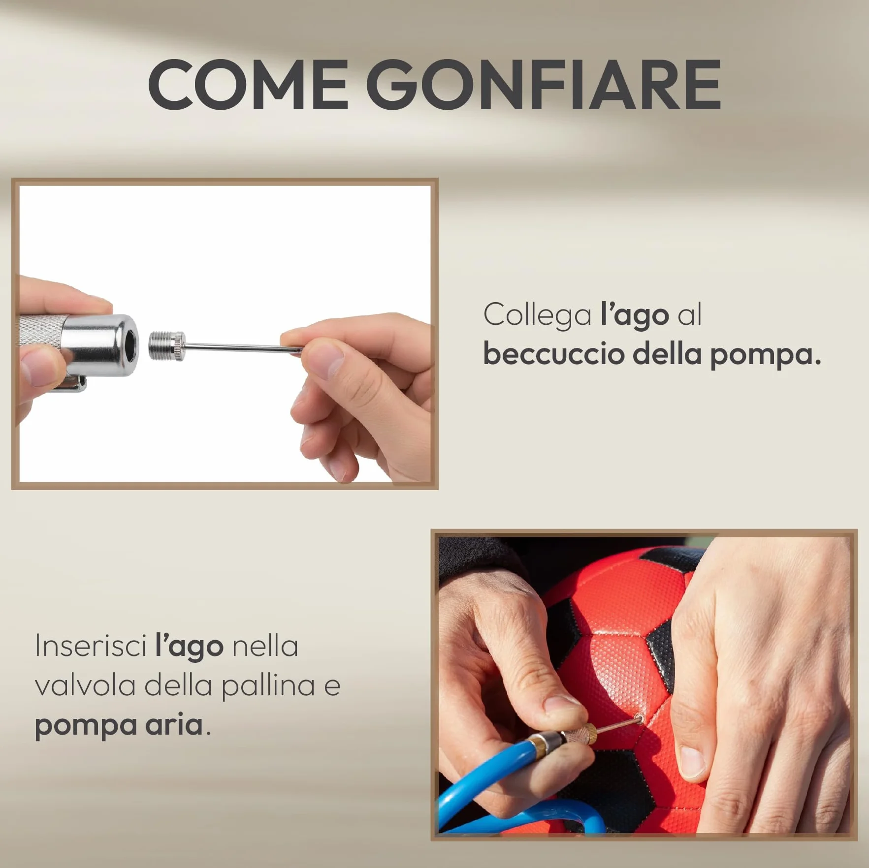 Adattatore in Acciaio Inox per Gonfiare Palloni - Ago per Pompa Calcio, Basket, Pallamano