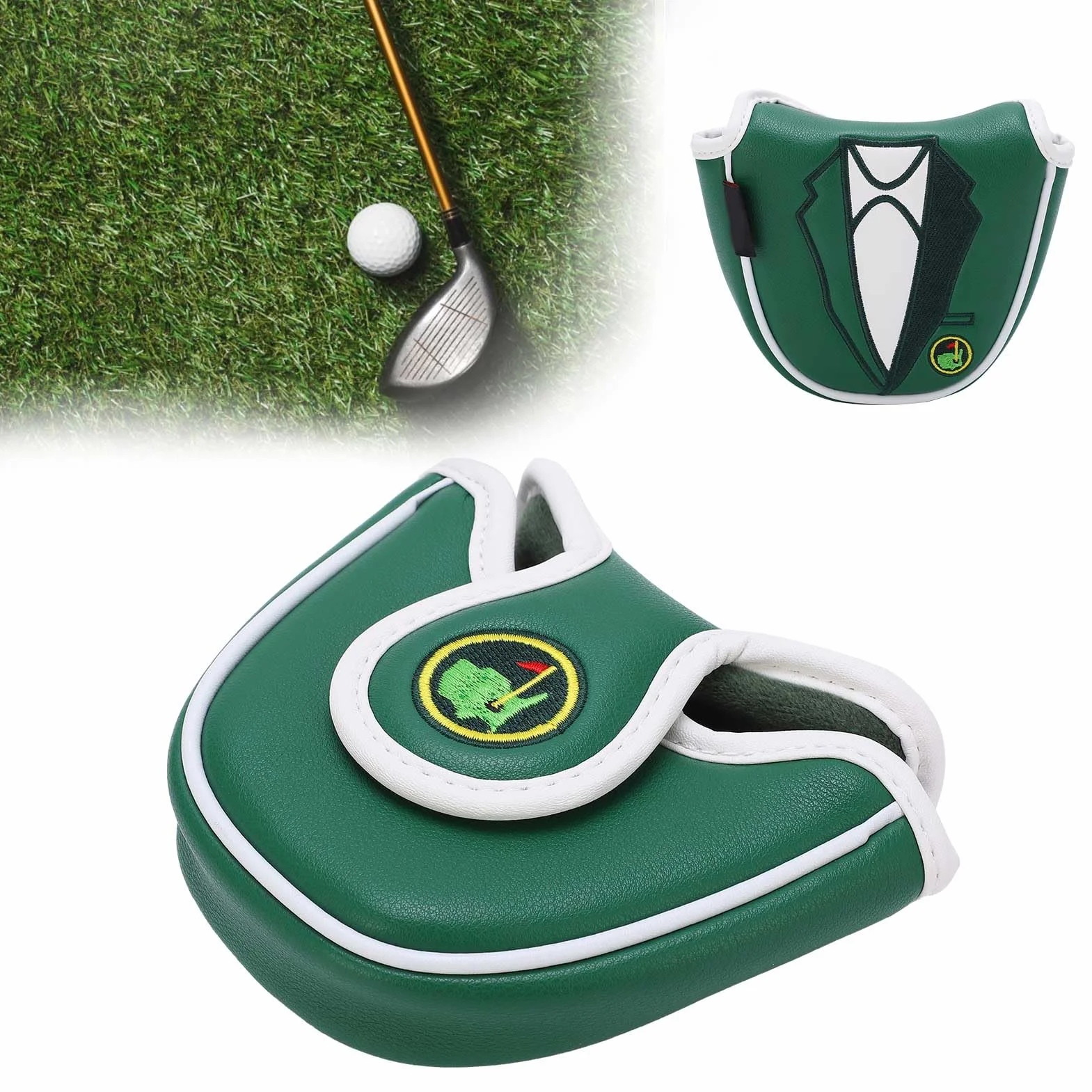 Copriputter da golf putter cover Copriputter a Semicerchio Copricapo per Putter per Mazzuolo Copriprotezione per Stecca Ricamato Verde Copricapo per Putter Copri teste per mazza da golf