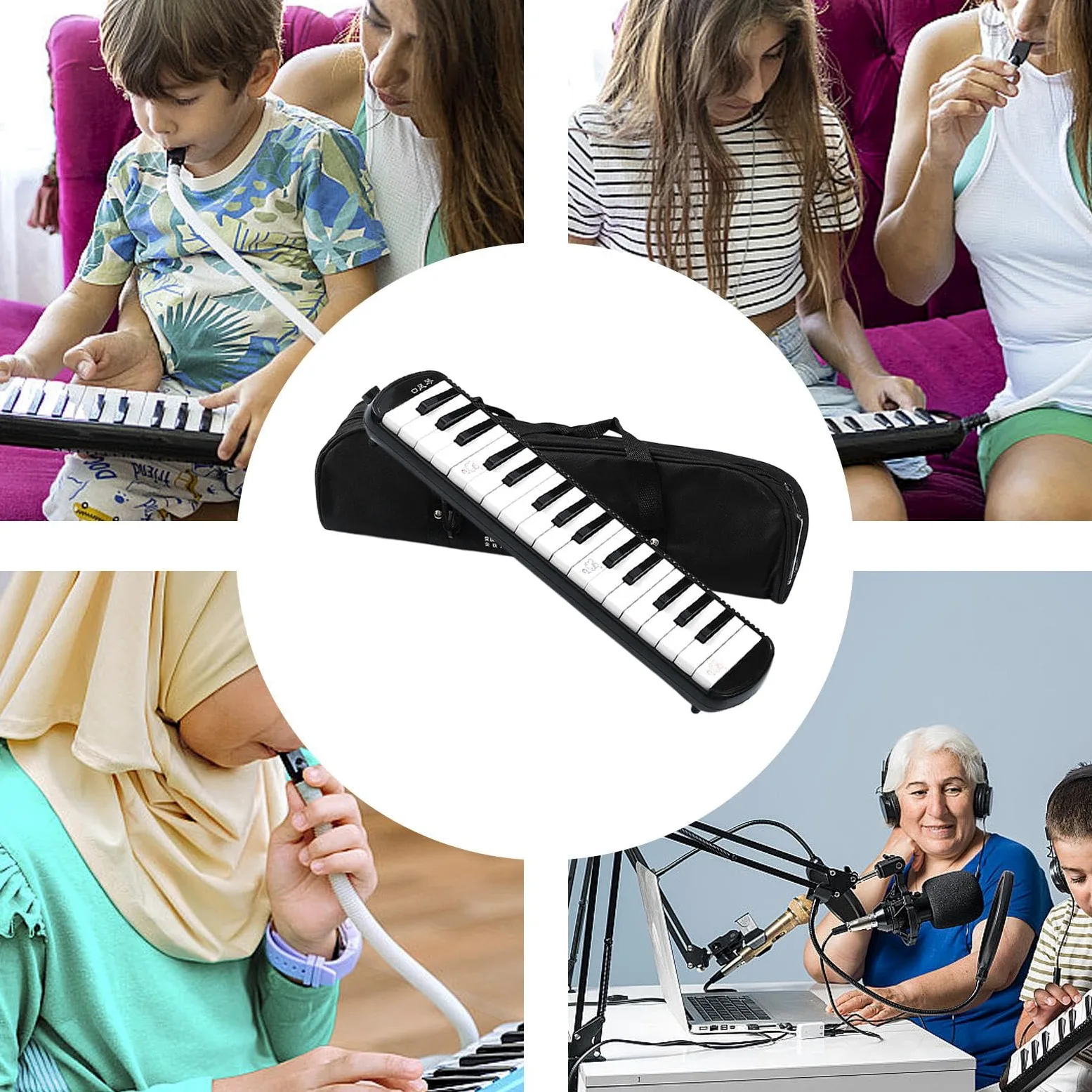 Strumento melodica a 32 tasti, strumento a fiato, tastiera ad aria, pianoforte a 32 tasti, strumento armonico con borsa per il trasporto, per principianti e professionisti