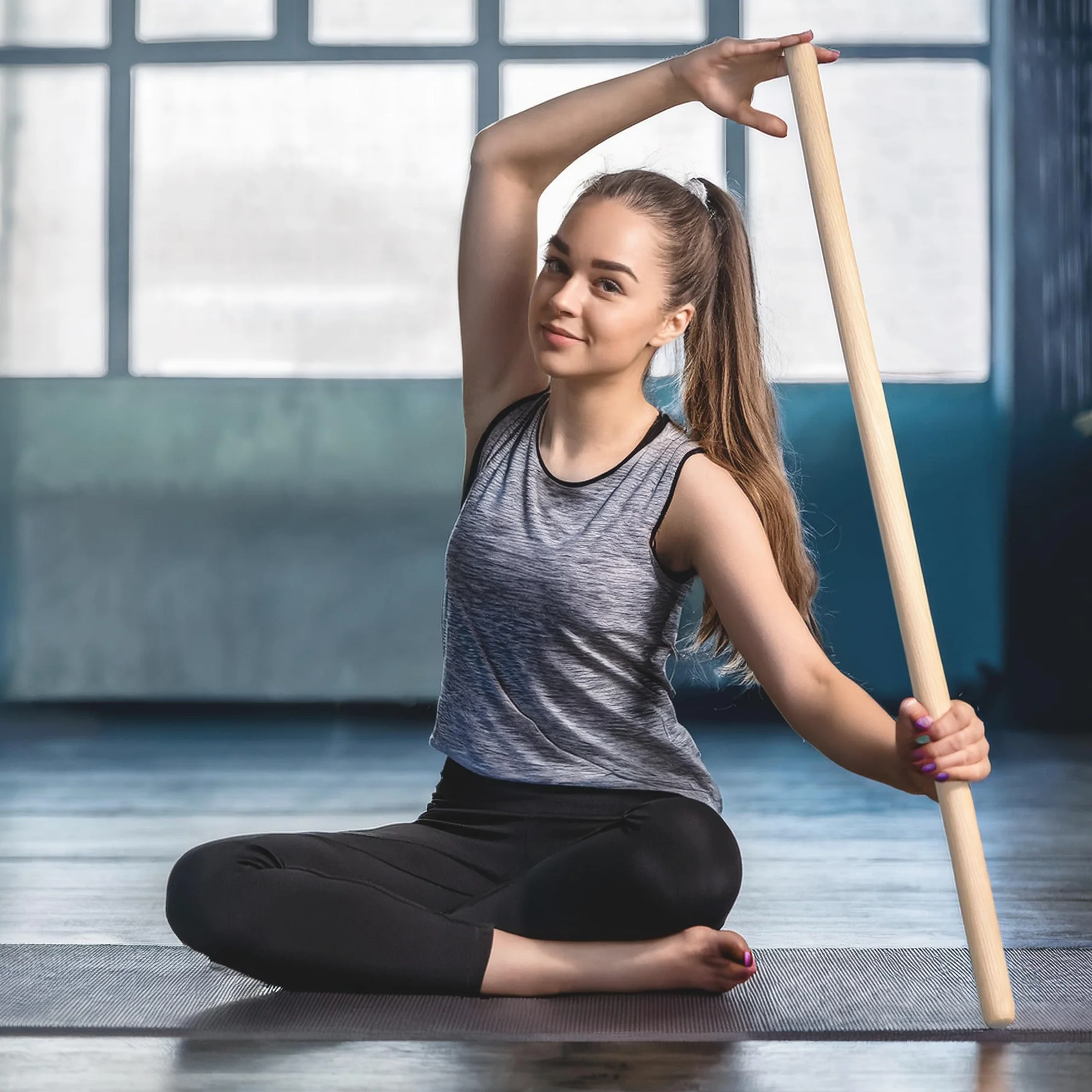 MOE UHANE® Bastone ginnico in legno 100 cm per allenamento yoga fitness equilibrio, barra stretching naturale ECO