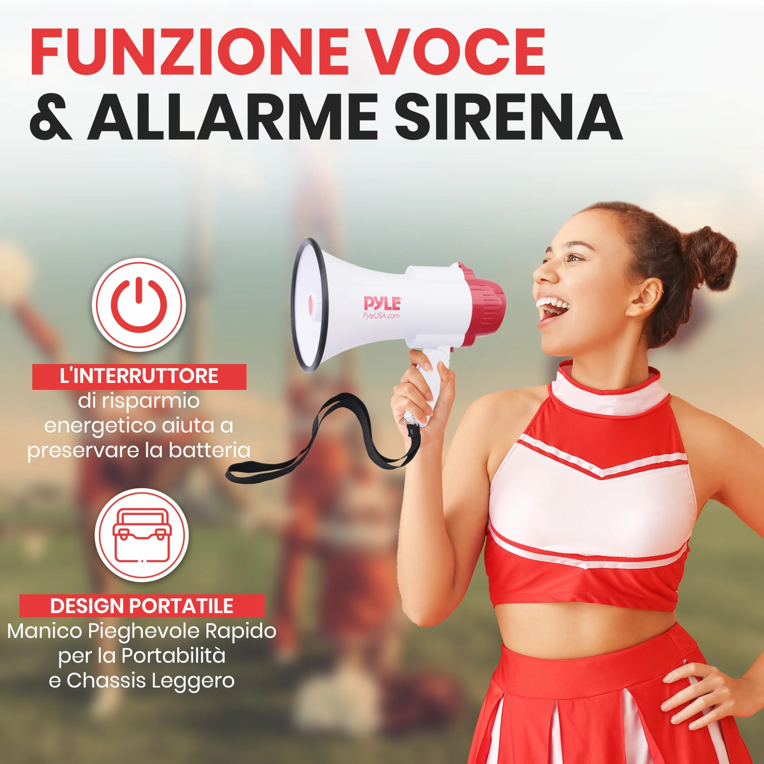 Pyle Megafono Portatile PA con Sirena Integrata, 30 Watt, 240 Metri
